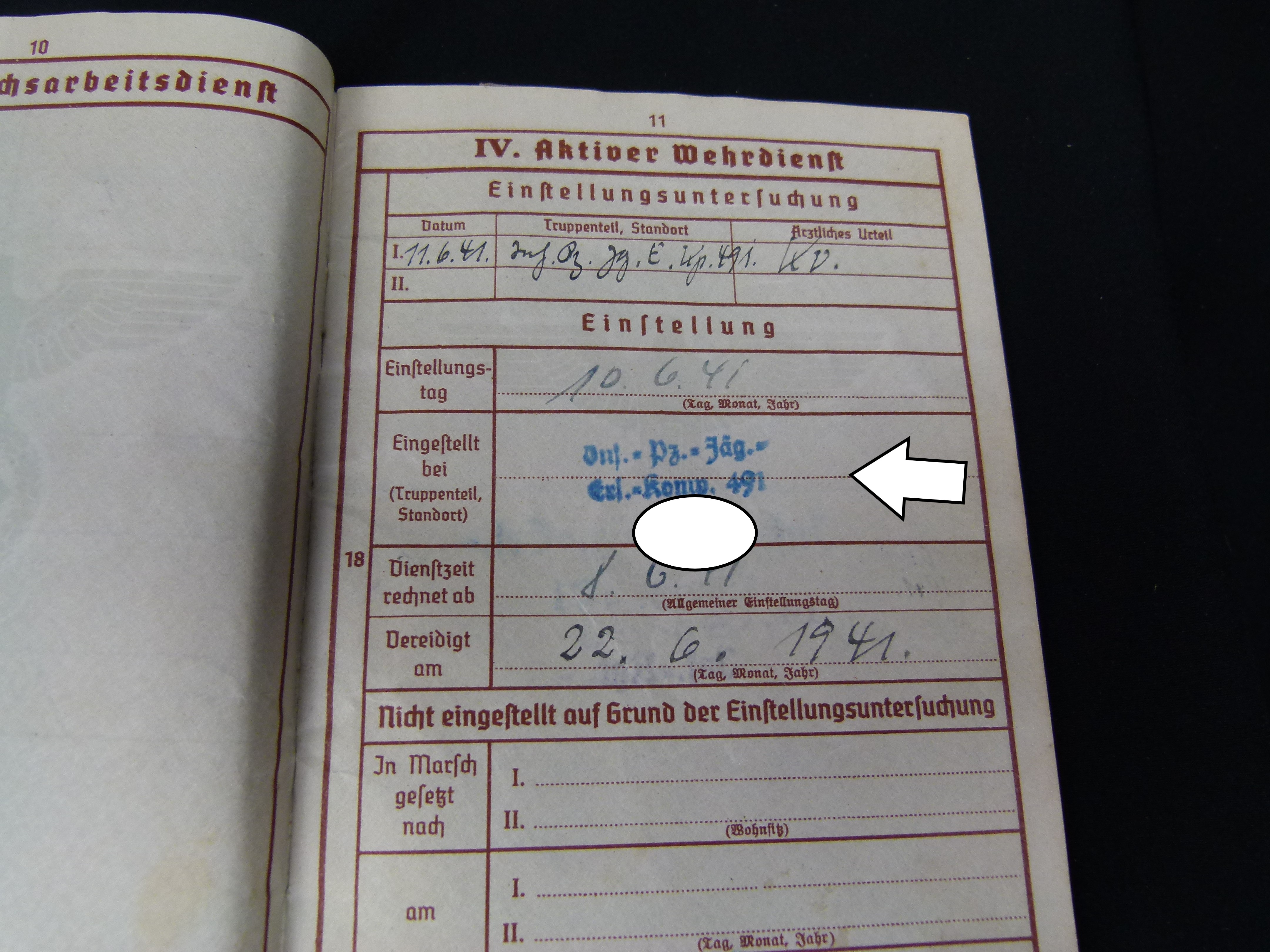 Wehrpaß Inf. Pz.-Jaeg. Ers. Komp. 491Litauer Memel