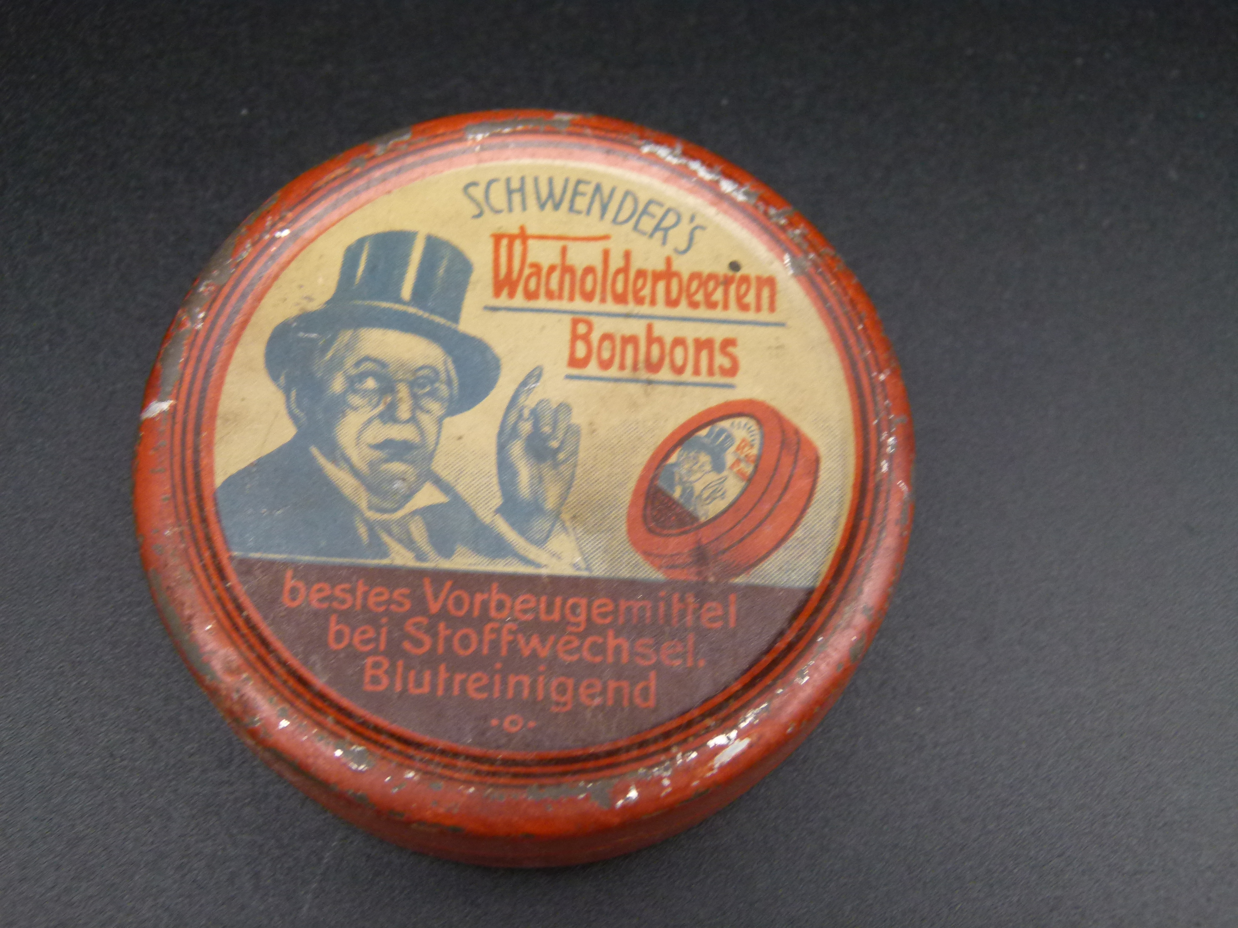 Alte Dose Schwenders Wacholderbeeren Bonbons 