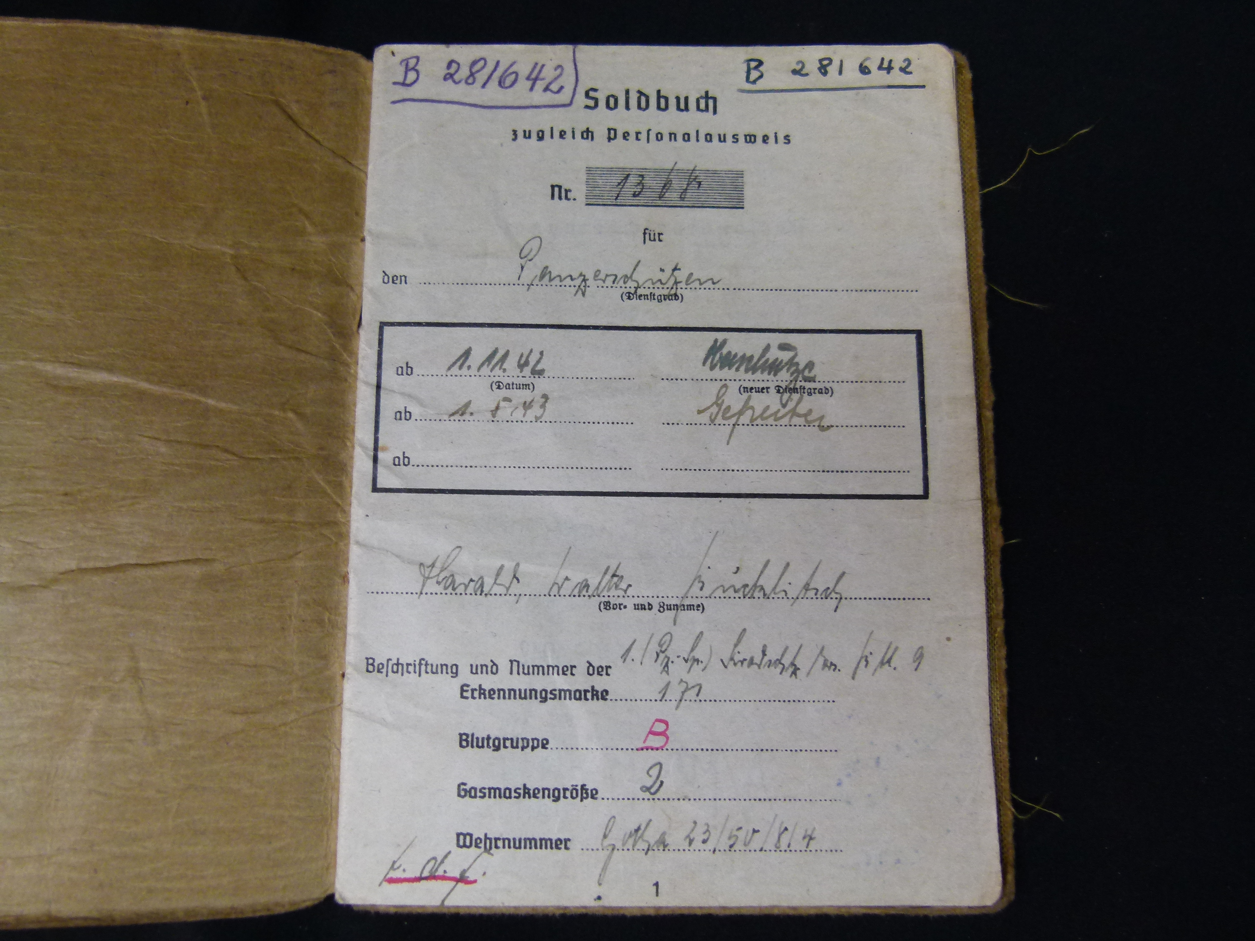 Soldbuch Panzer Aufklaerungs Abtlg. 190 Afrika
