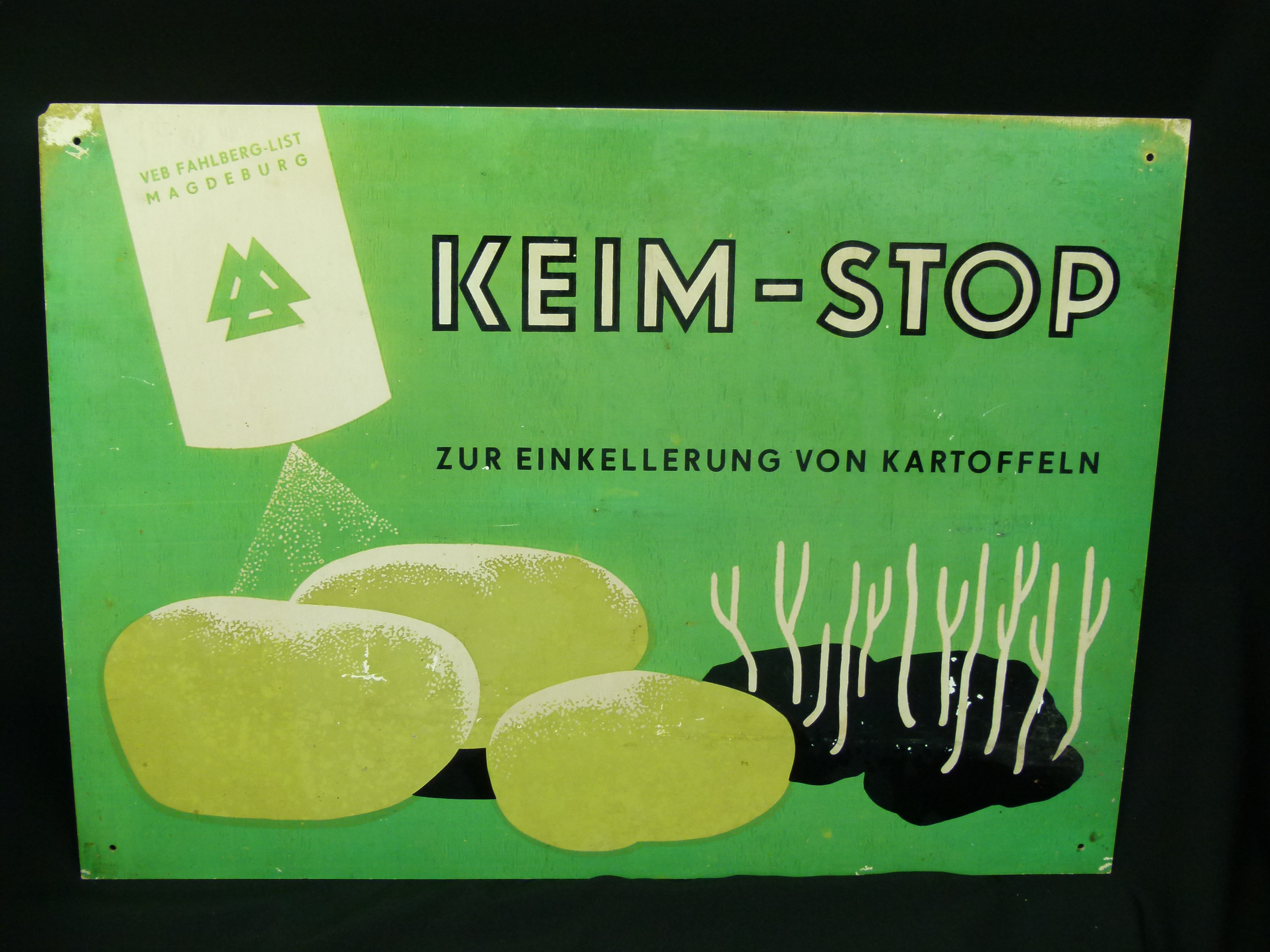 Werbeschild Keim Stop fuer Kartoffeln VEB
