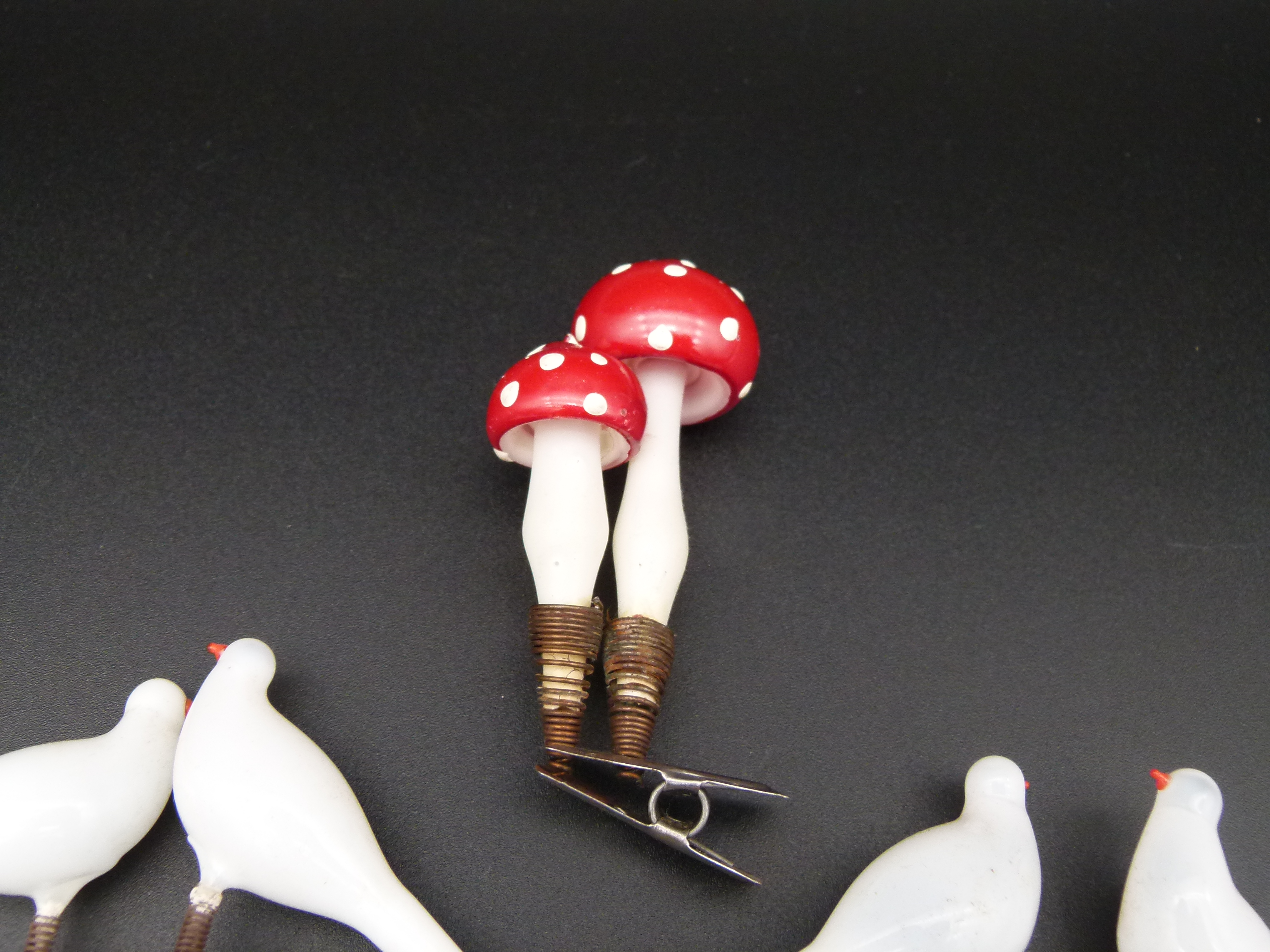 Antiker Christbaumschmuck Lauscha Tauben und Pilz