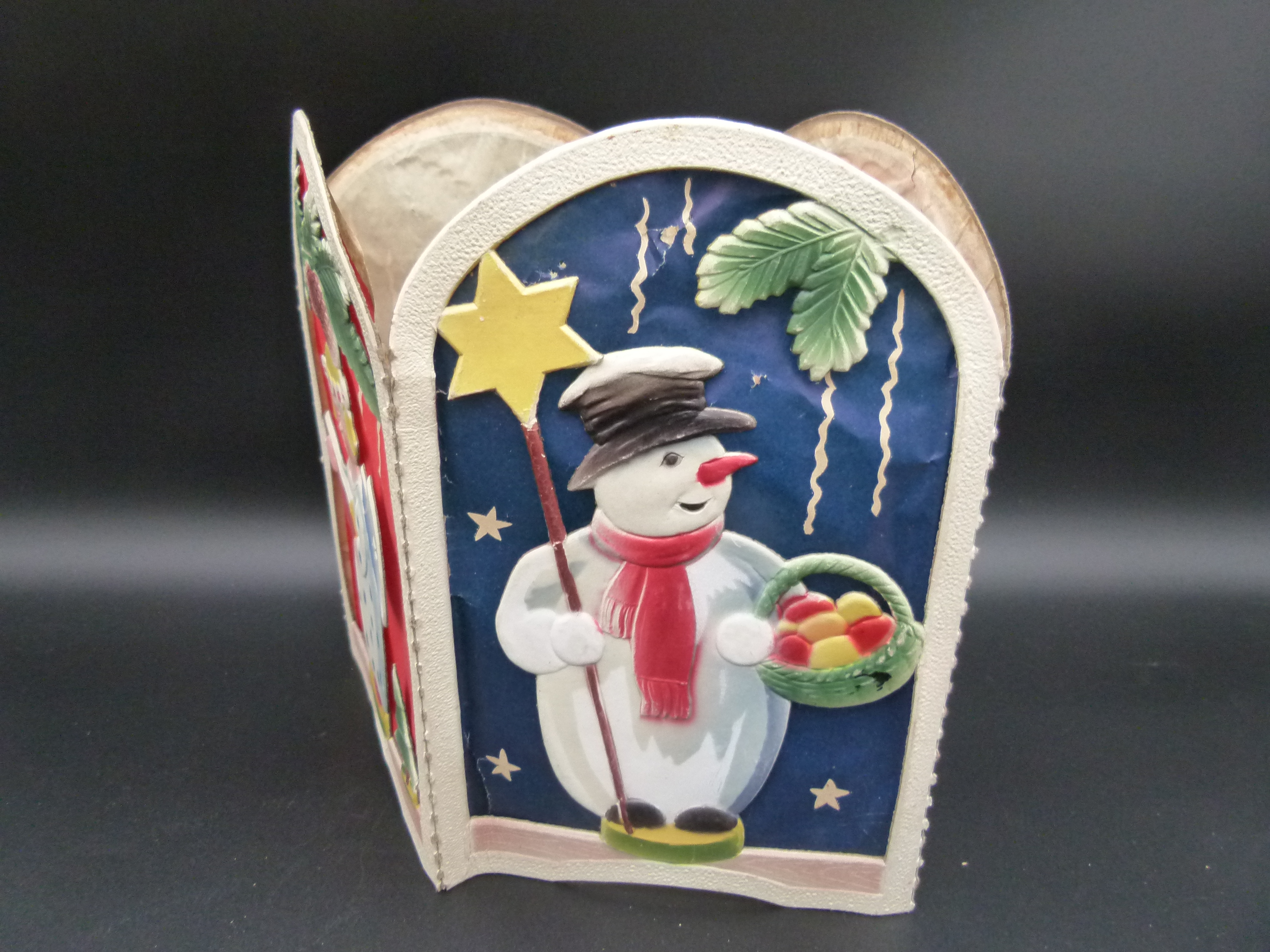Antike Weihnachtlaterne aus Dresdner Pappe