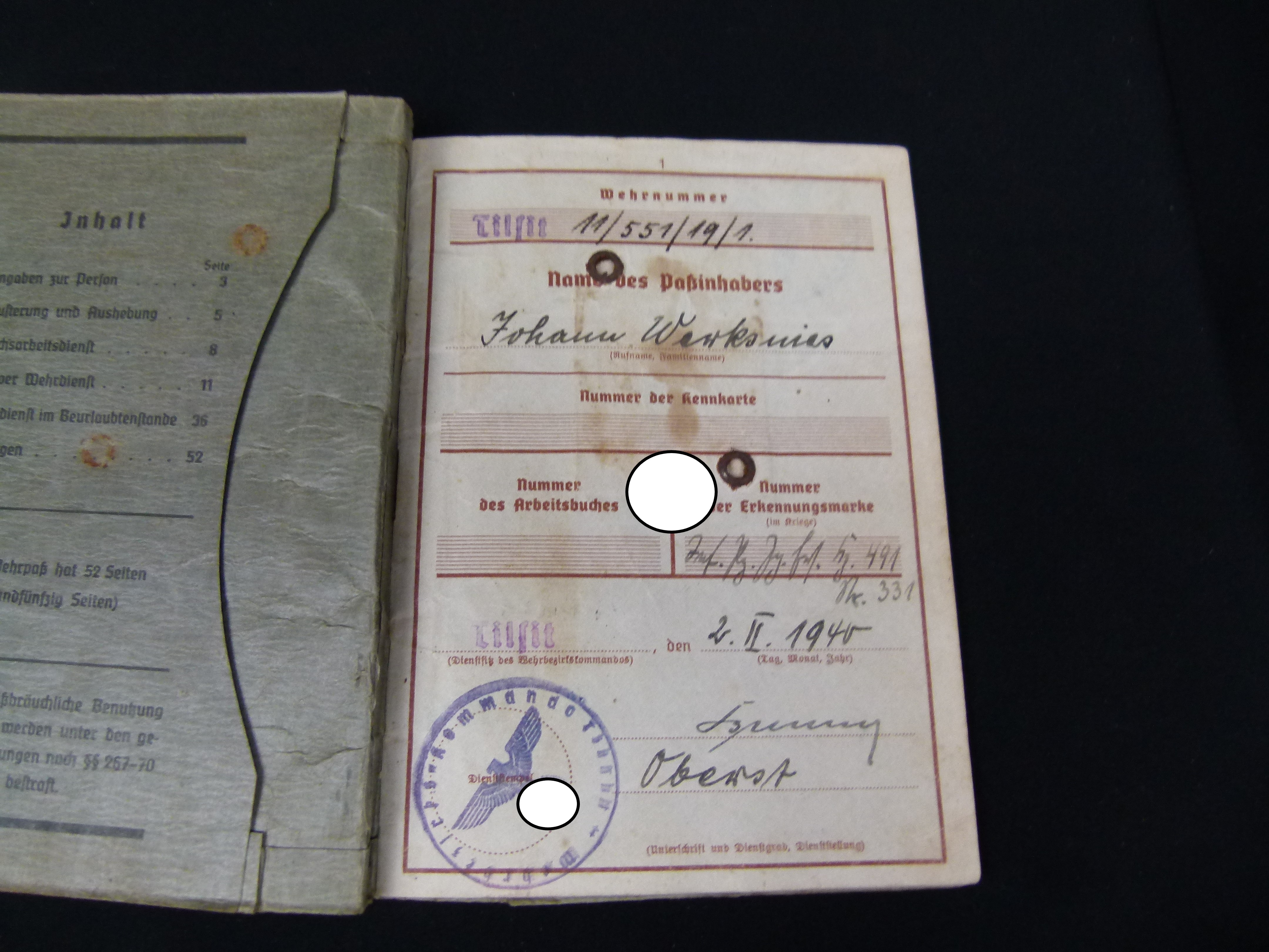 Wehrpaß Inf. Pz.-Jaeg. Ers. Komp. 491Litauer Memel