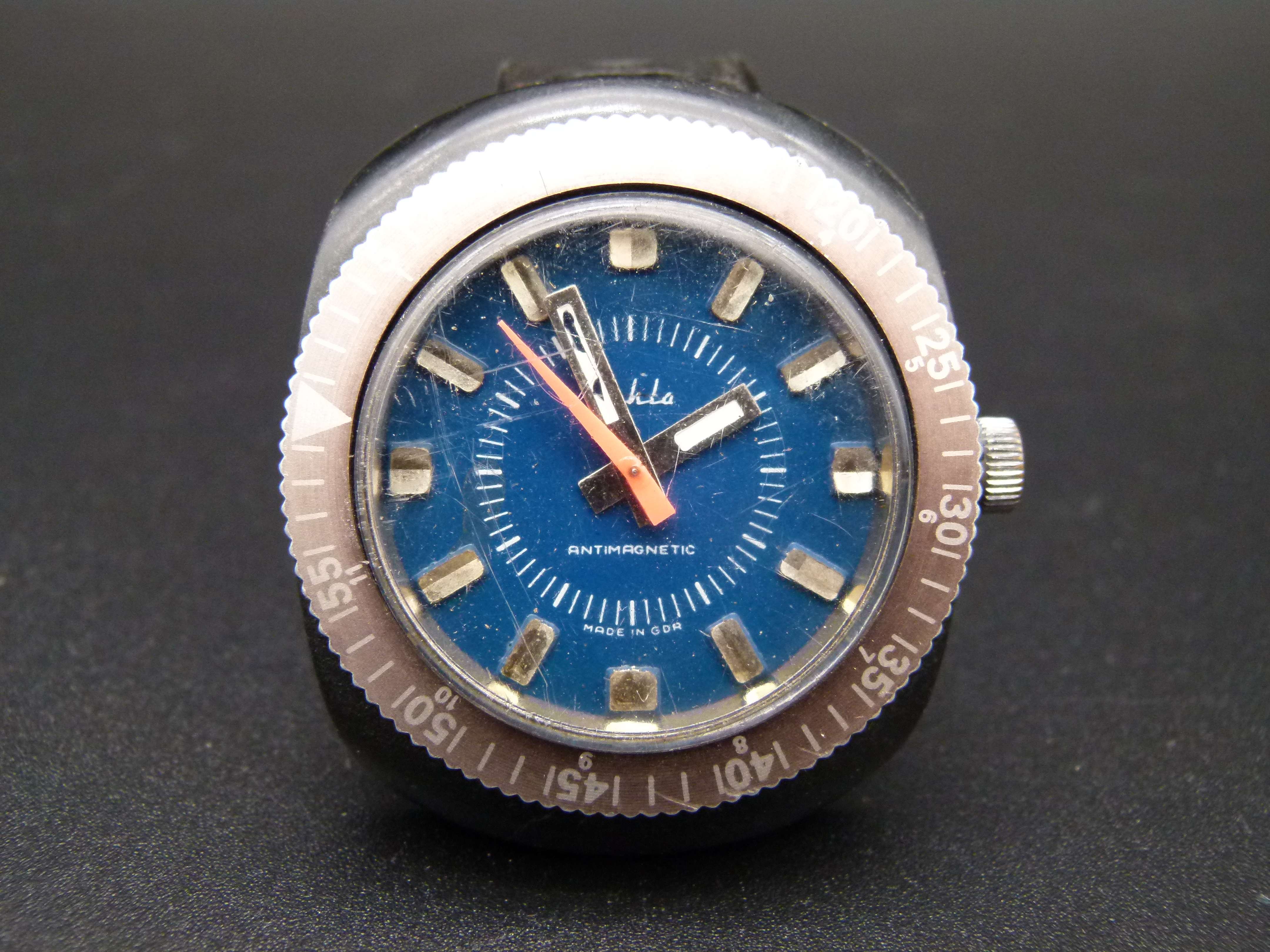 Ruhla Antimagnetic blau tropical DDR Herrenuhr