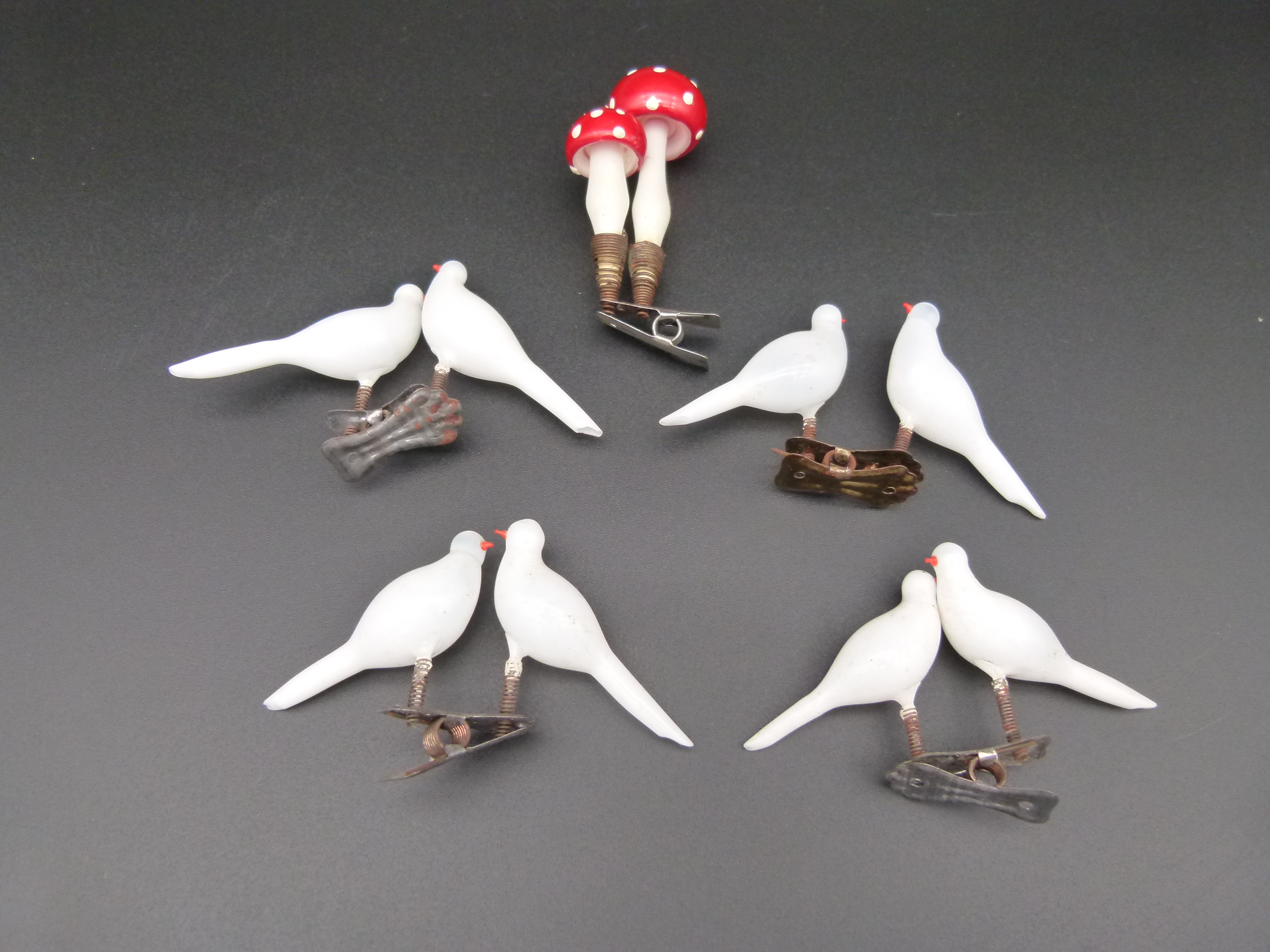 Antiker Christbaumschmuck Lauscha Tauben und Pilz