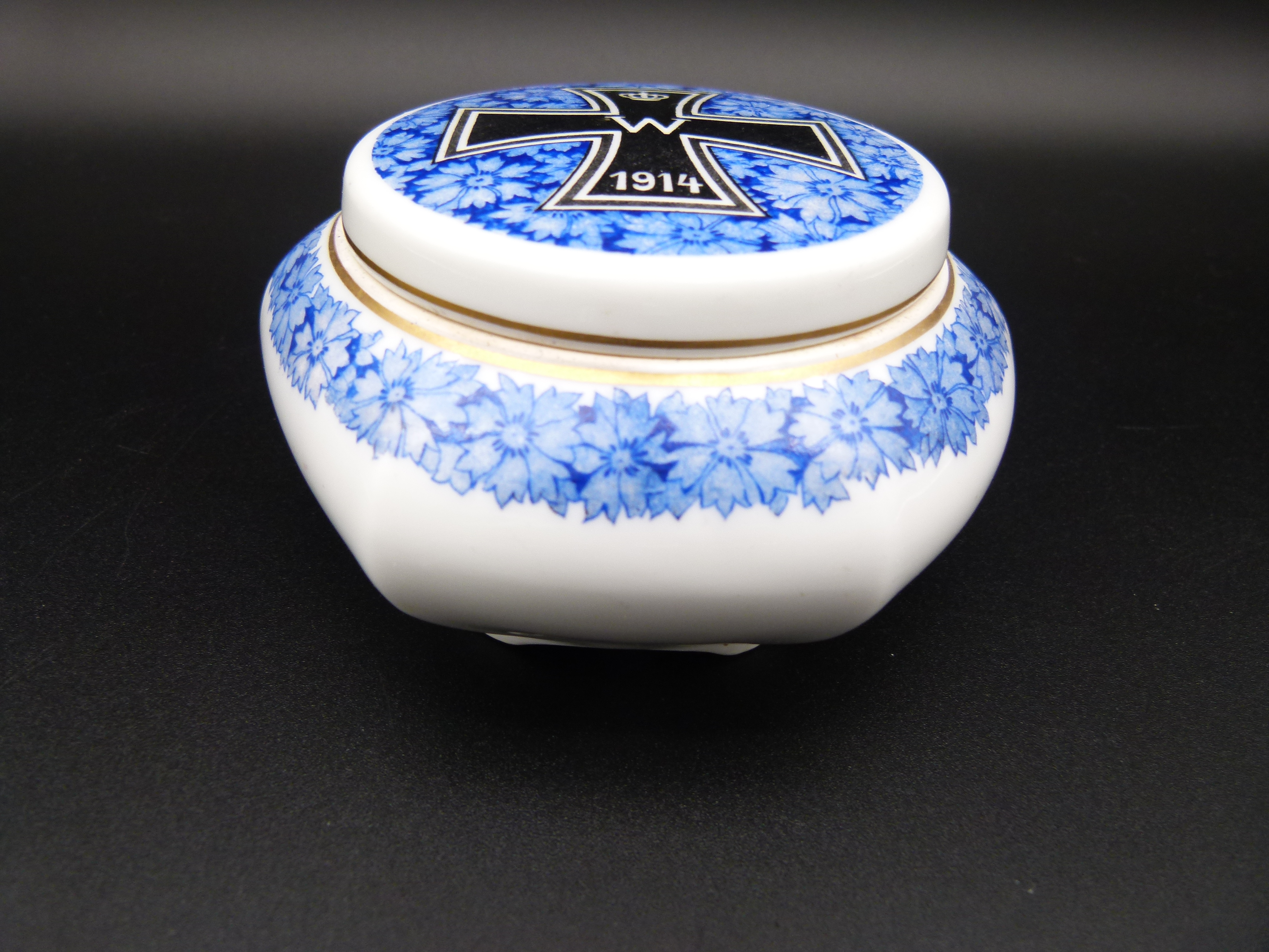 Patriotische Deckeldose EK2 1914 Fraureuth