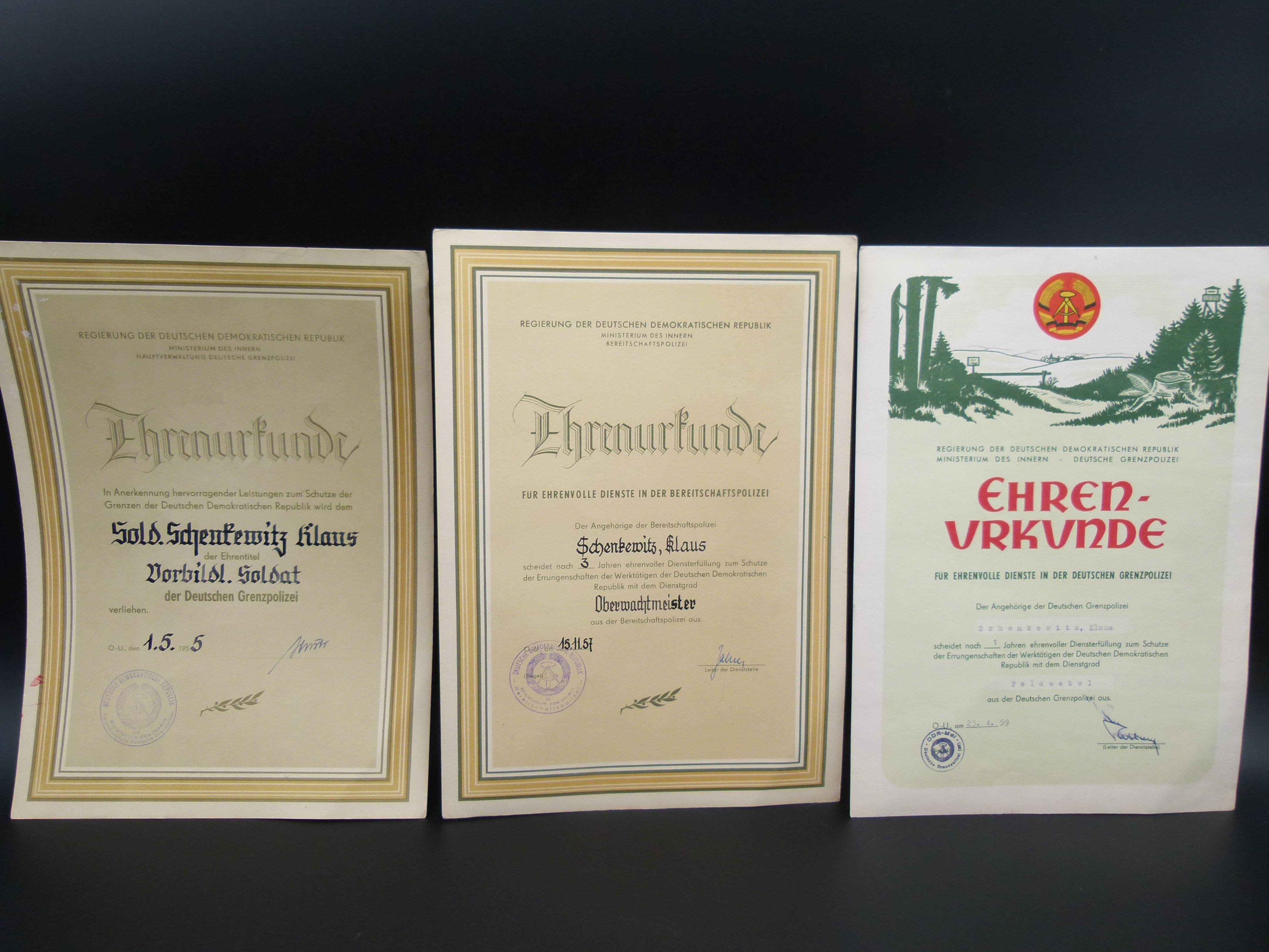 3 Urkunden Deutsche Grenzpolizei 50er Jahre DGP