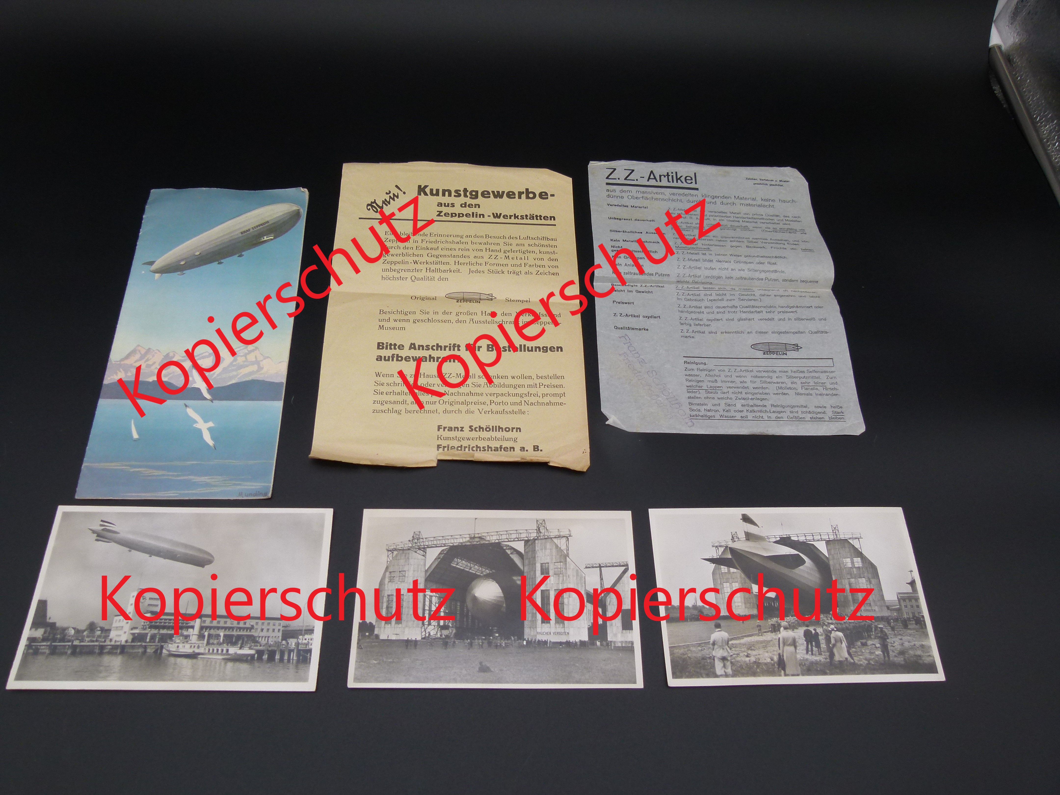 Konvolut Zeppelin Kunstgewerbe aus Zeppelinmetall 