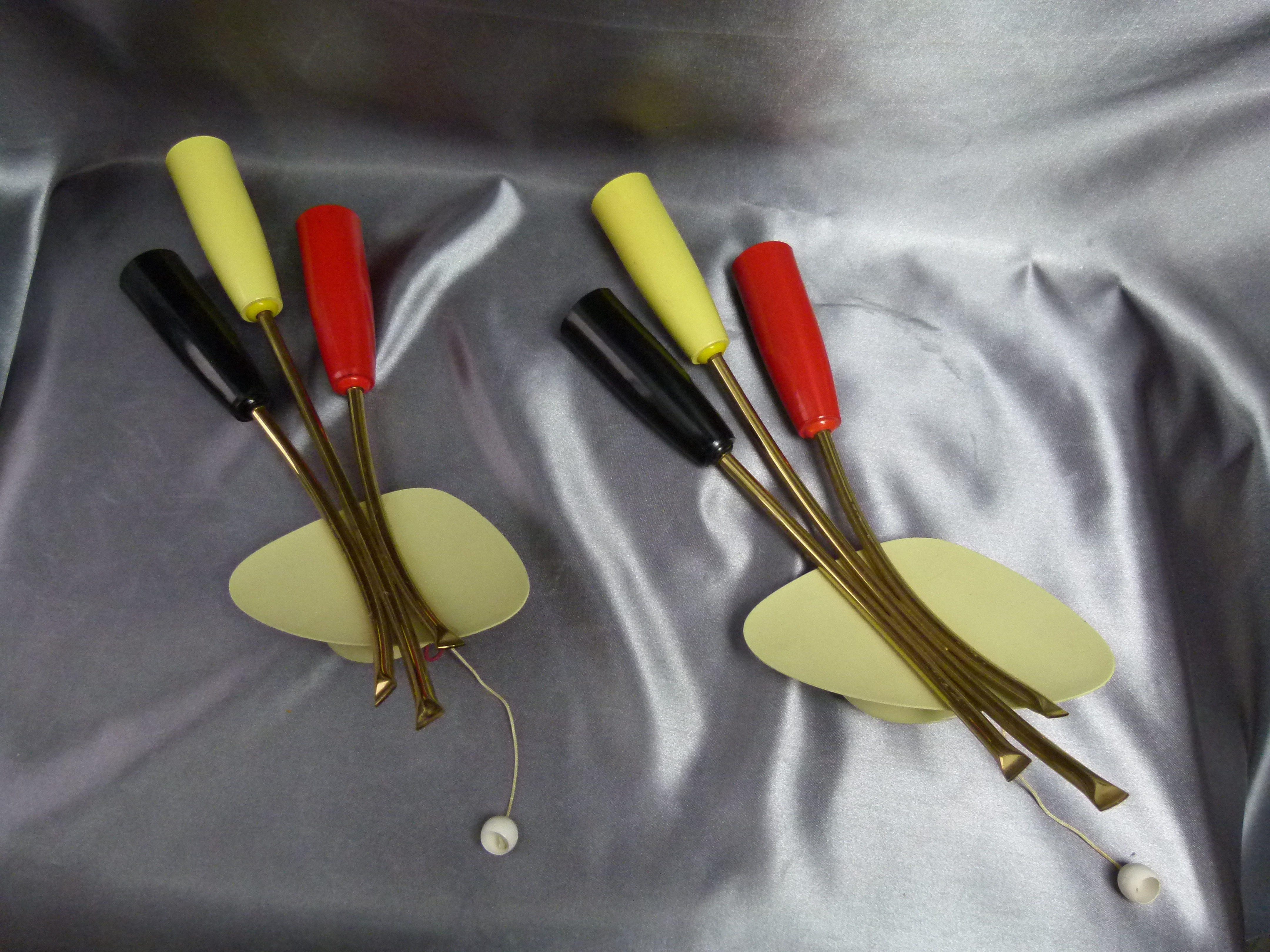 Paar Wandlampen Farbige Tüten Nierentisch Ära 60er 70er