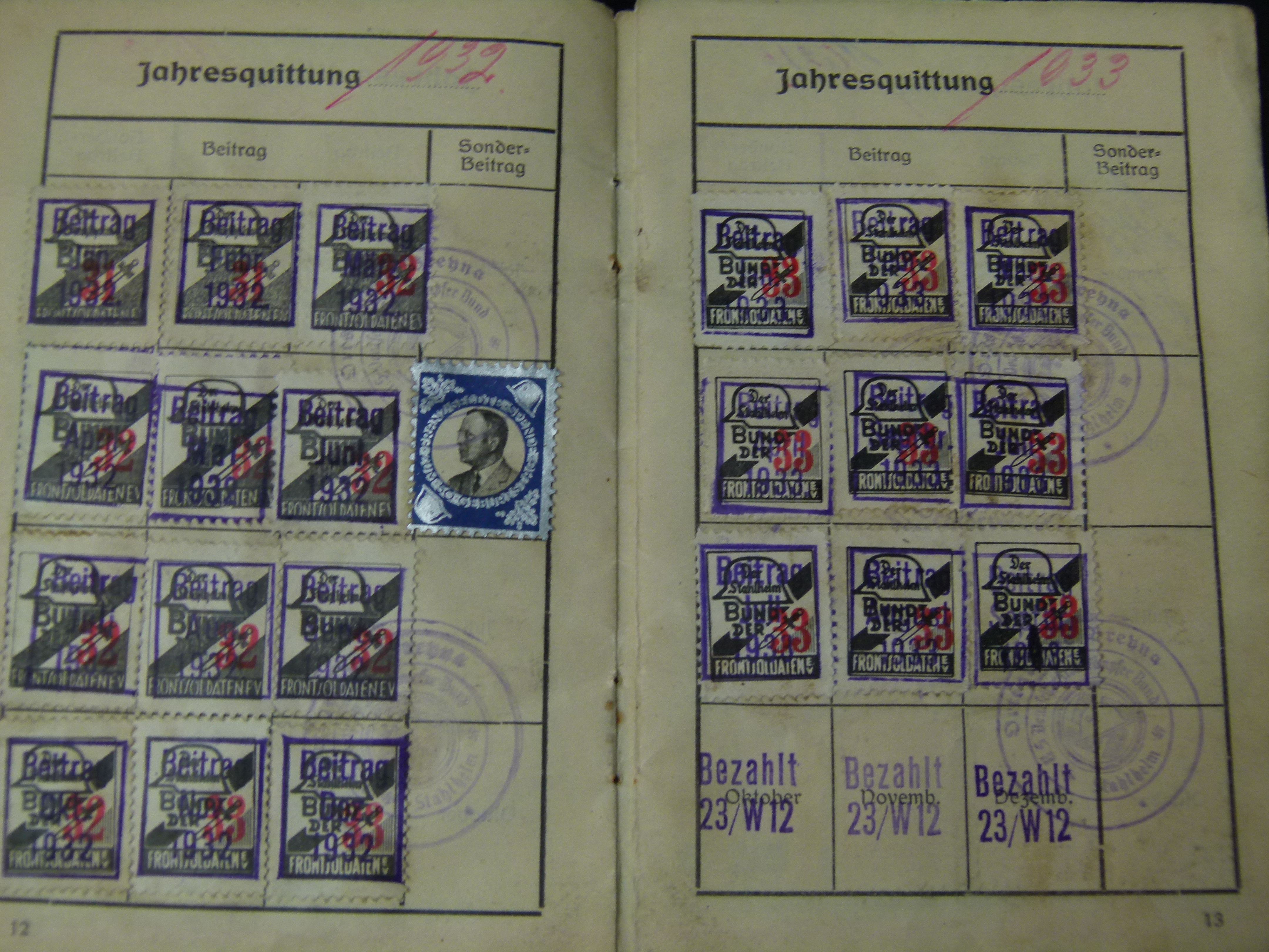 Mitgliedsbuch Stahlhelmbund Brehna rare Einträge 