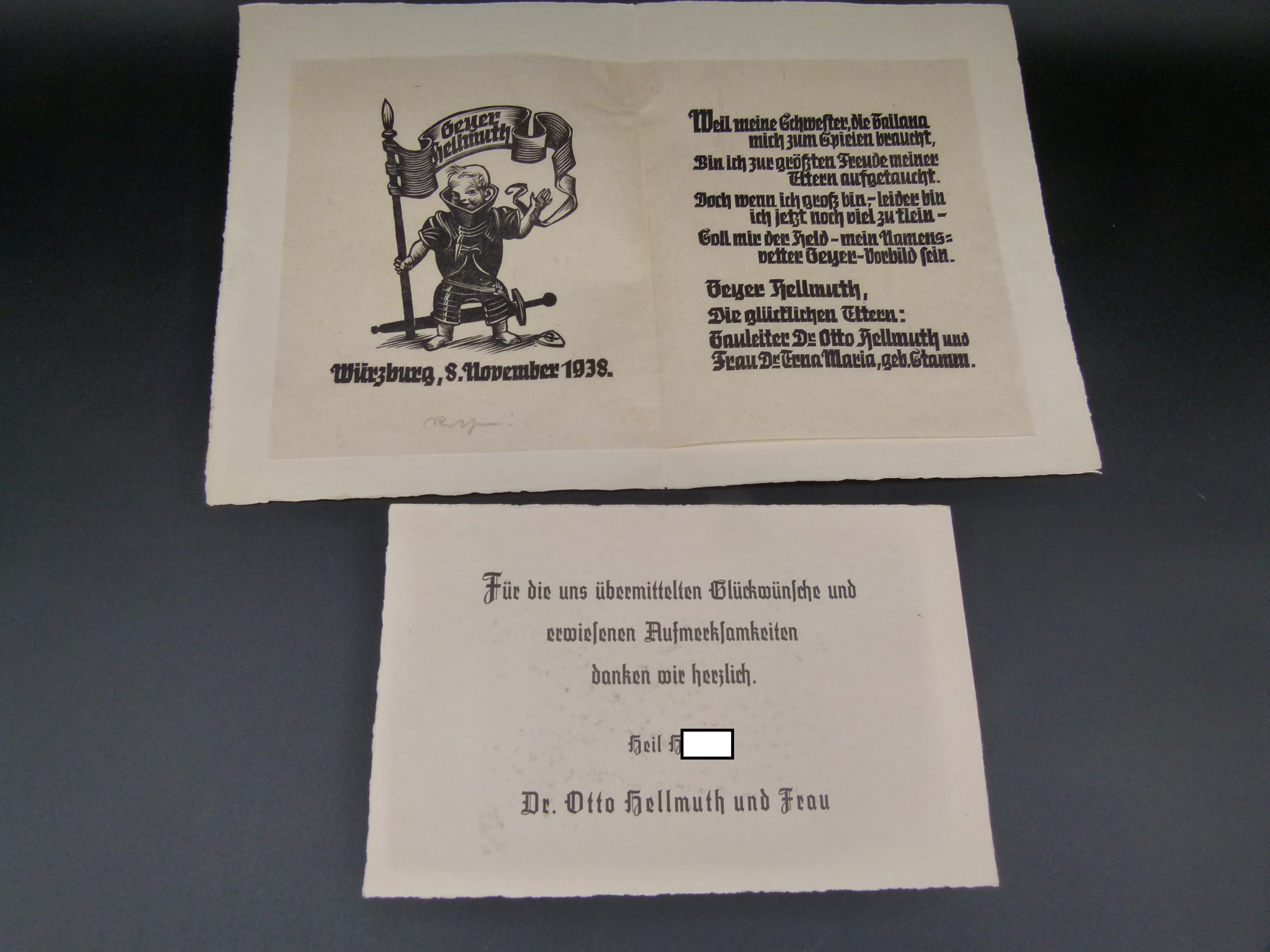 Schriftstuecke Gauleiter Otto Helmuth Geburt Sohn