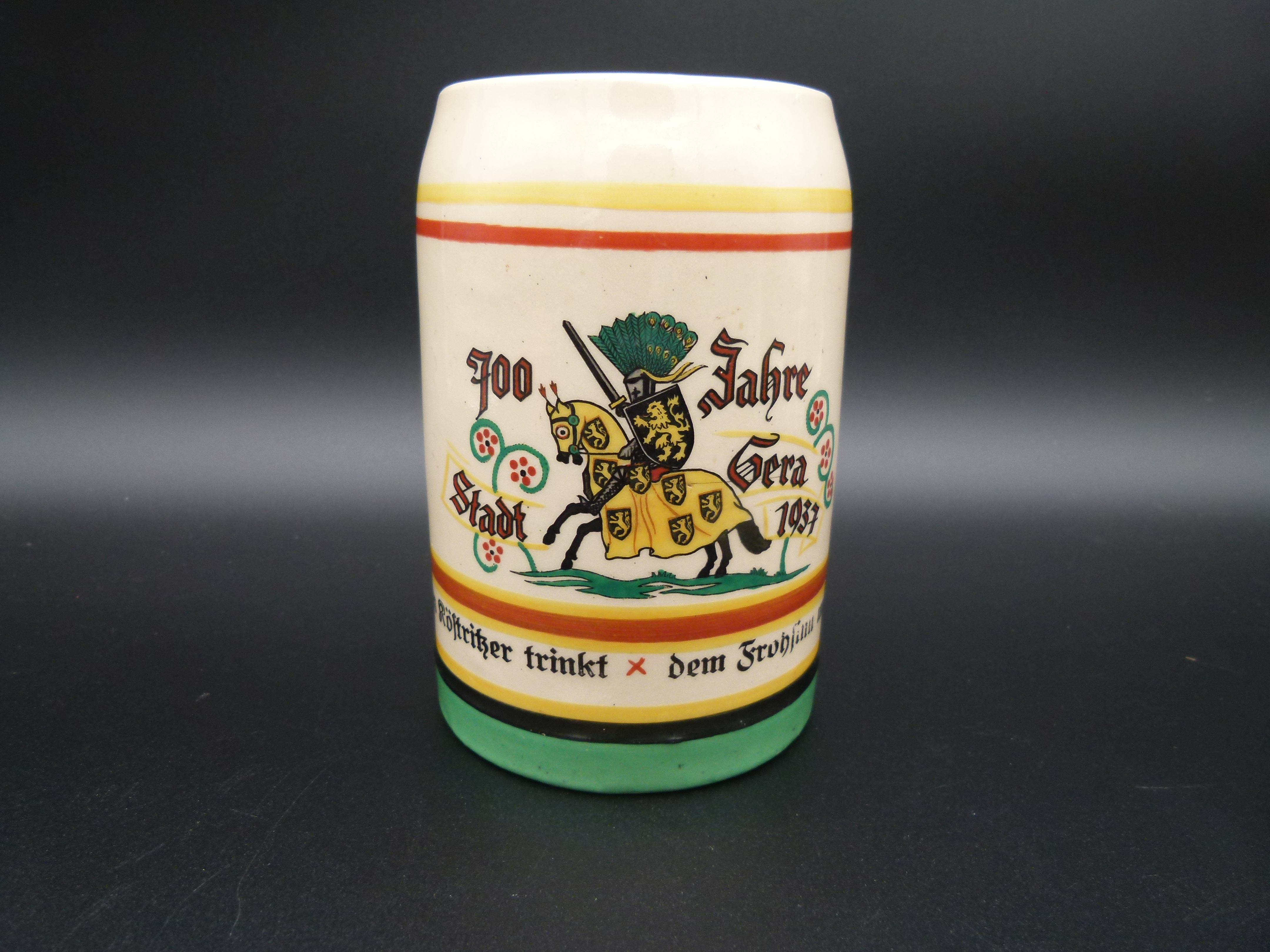 Bierkrug 700 Jahre Stadt Gera 1937 Koestritzer Bier