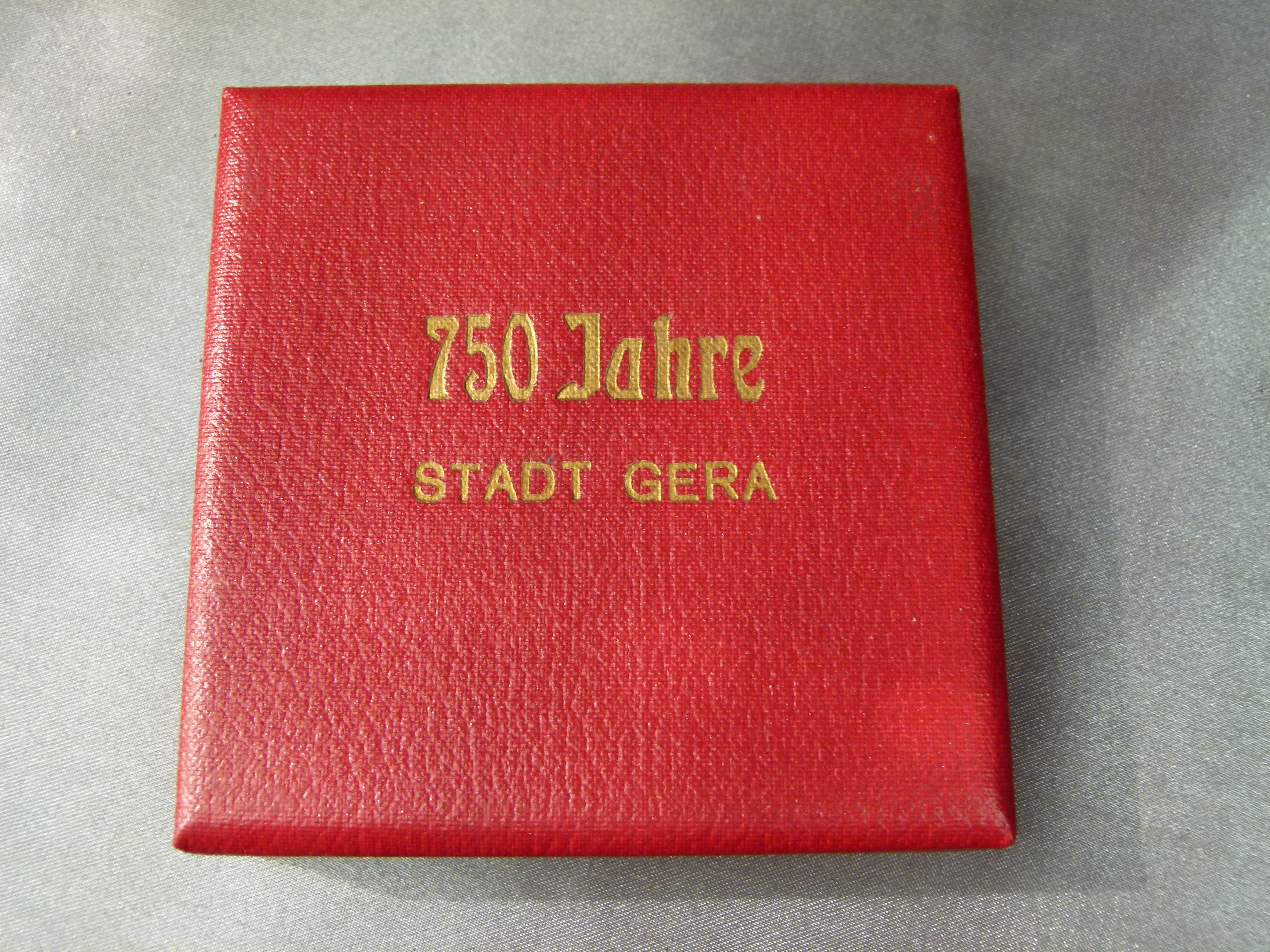 Ehrengeschenk Medaille 750 Jahre Stadt Gera im Etui 