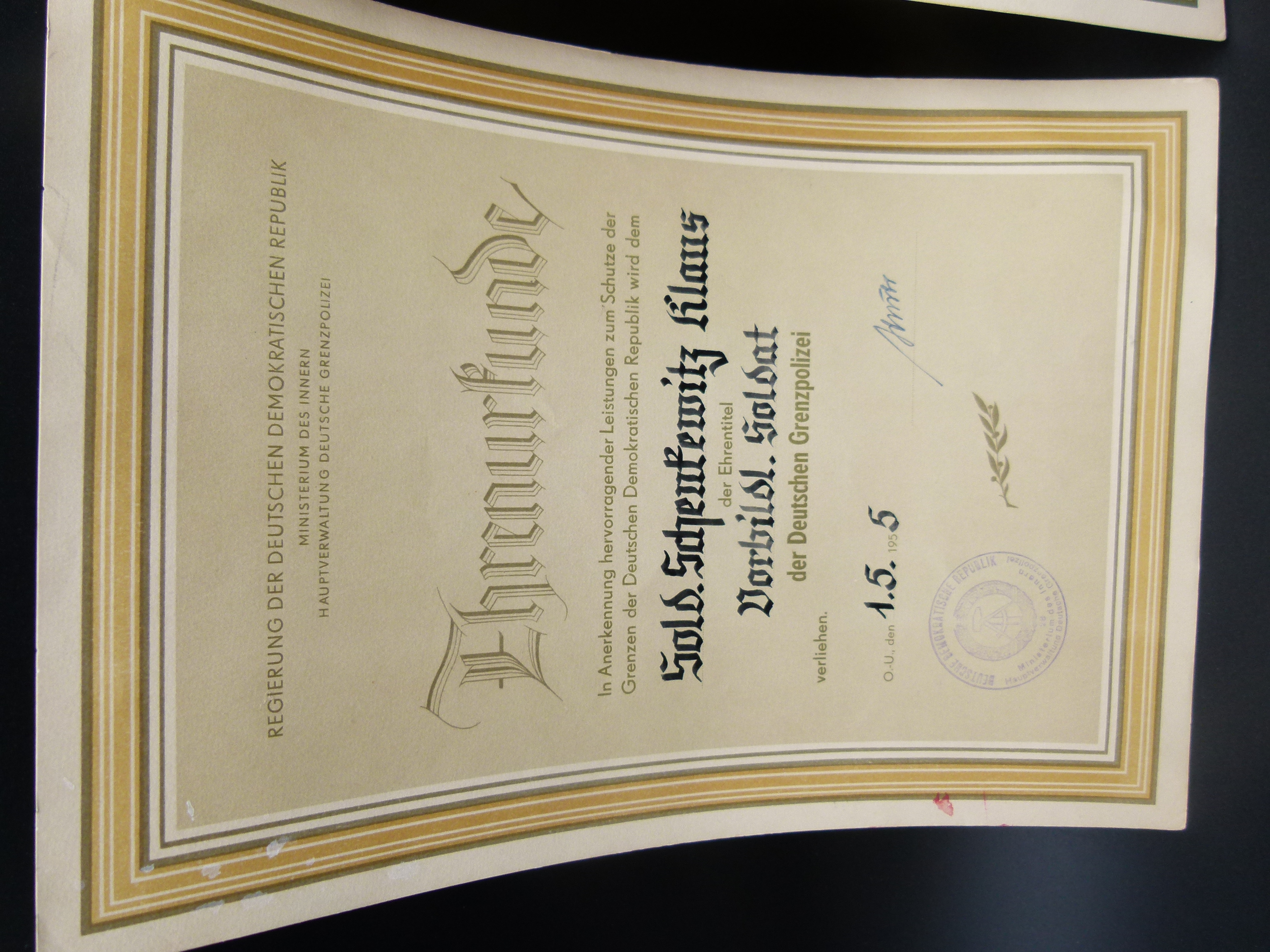 3 Urkunden Deutsche Grenzpolizei 50er Jahre DGP