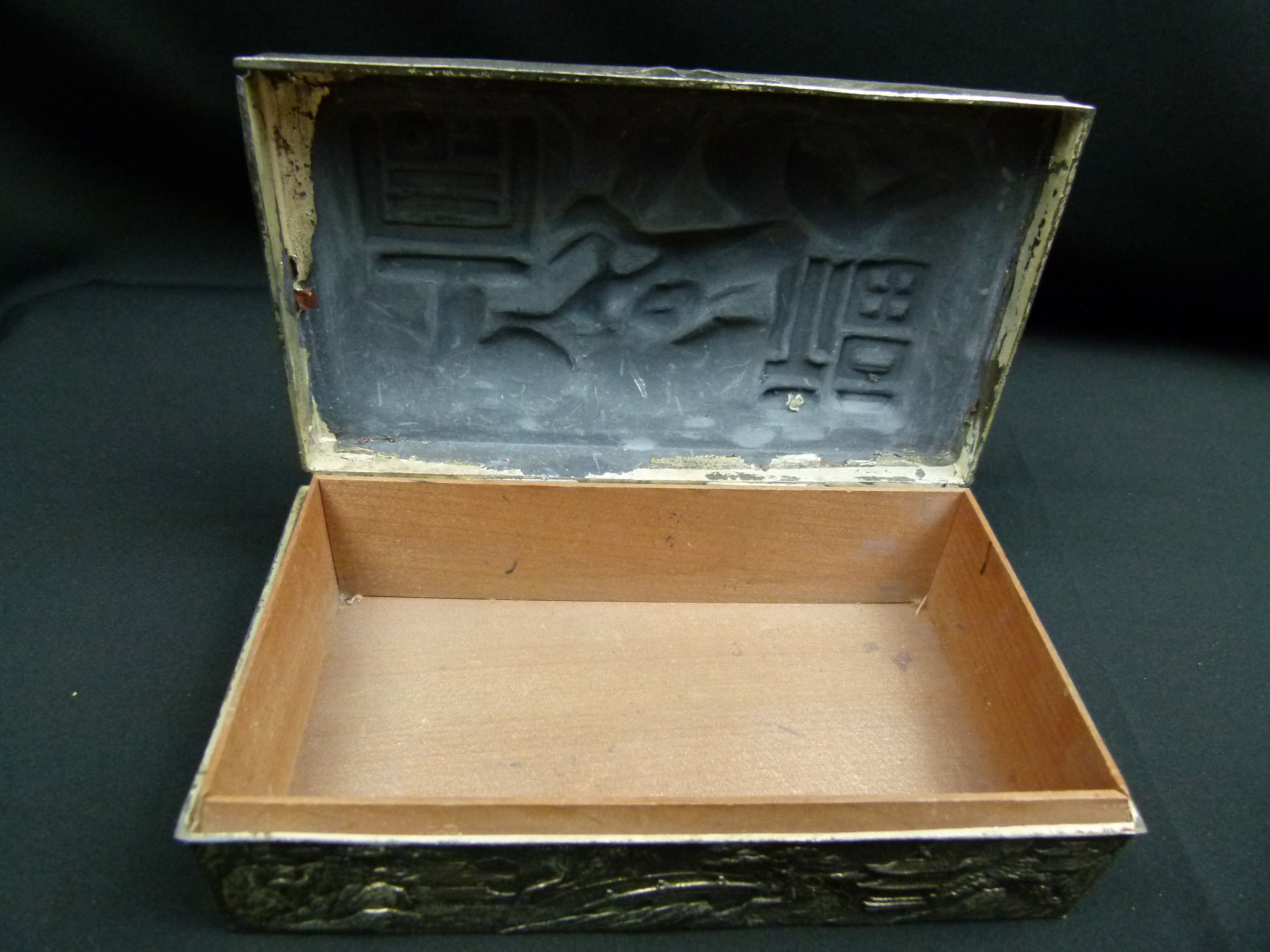 Alte japanische Tabakdose Zigarettendose versilbert