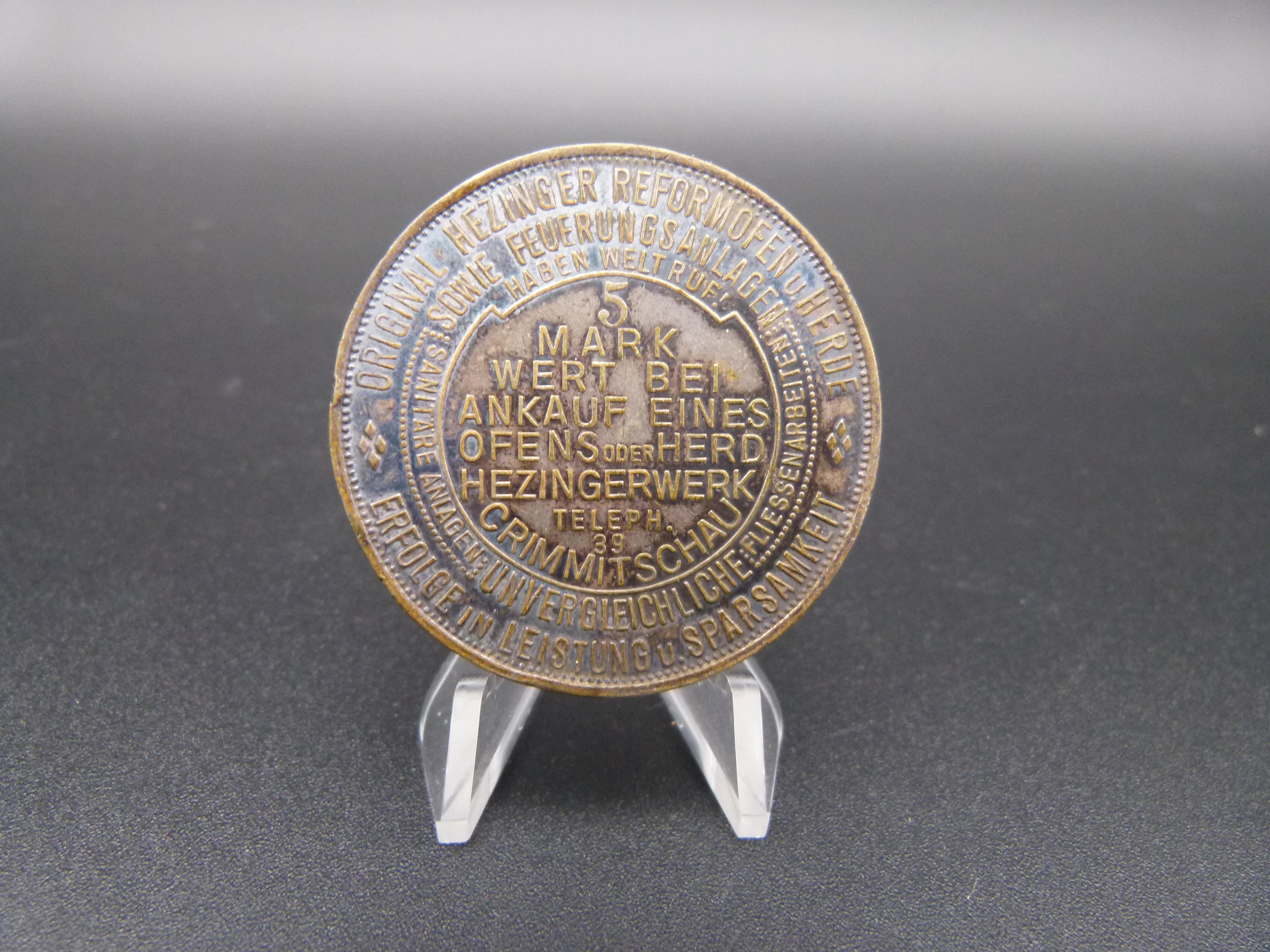 Medaille Hindenburg Crimmitschau Wertmarke Ofen