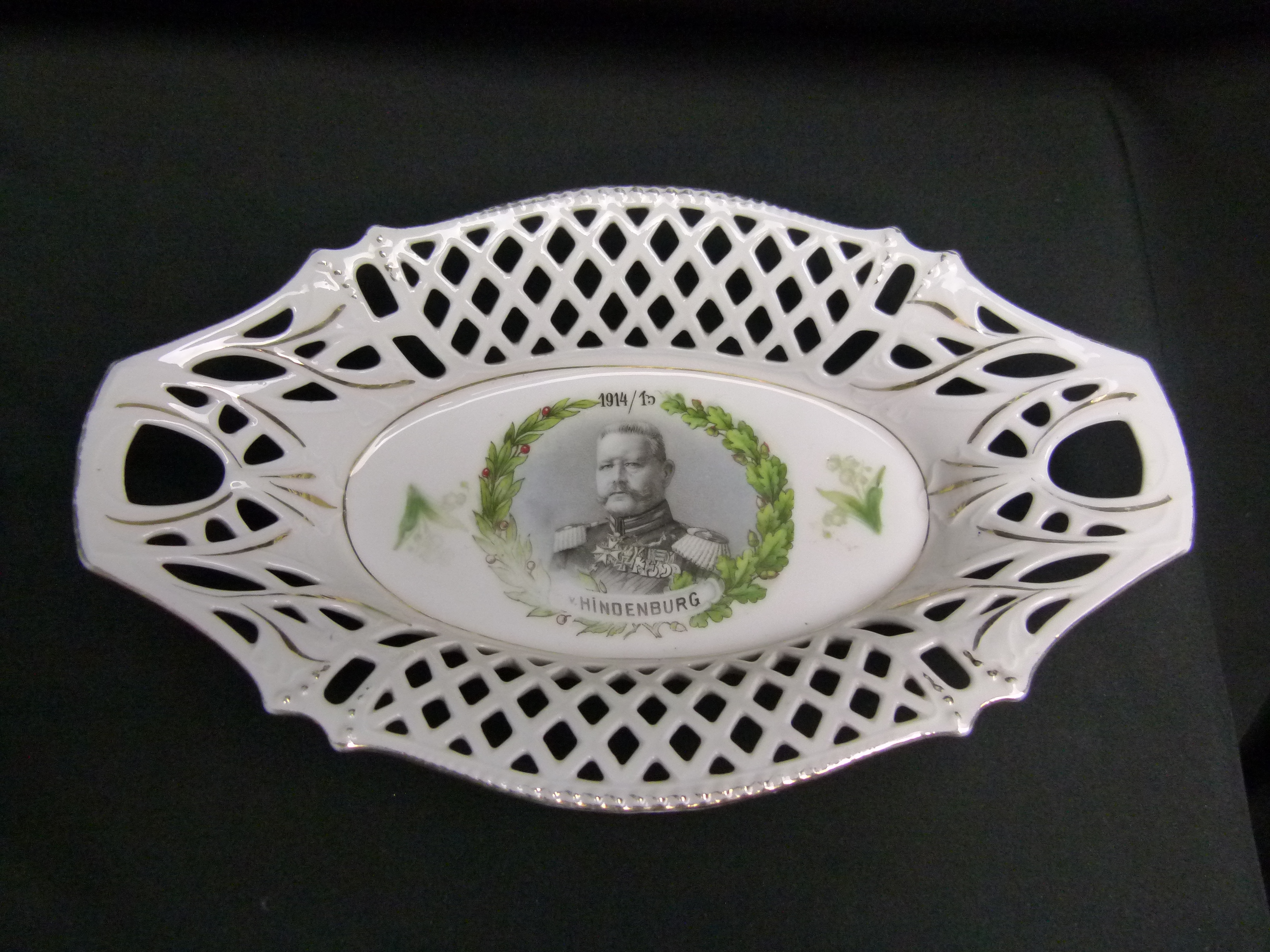 Hindenburg patriotische Porzellan Durchbruchschale 