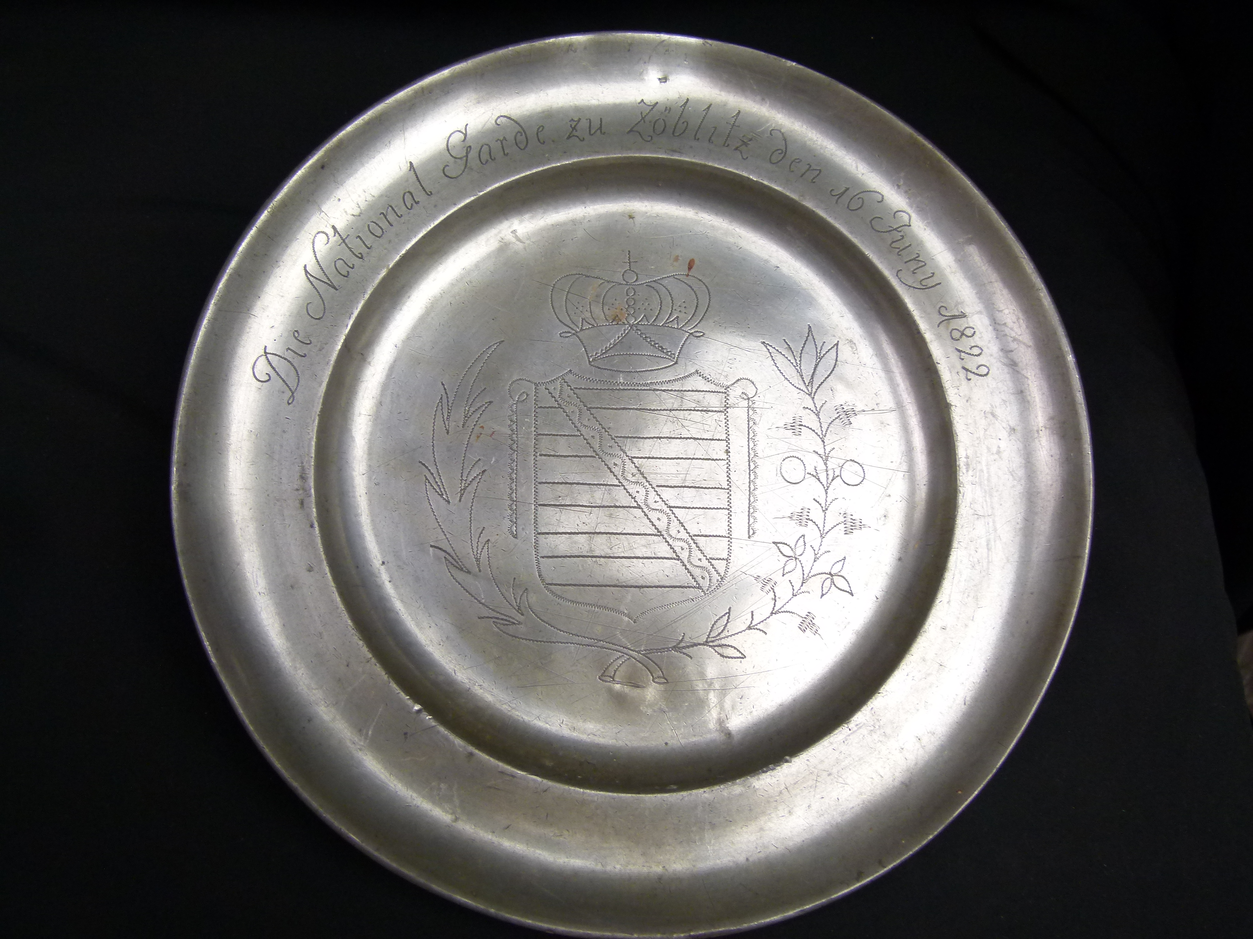  Zinnteller National Garde zu Zoeblitz 1822 Sachsen