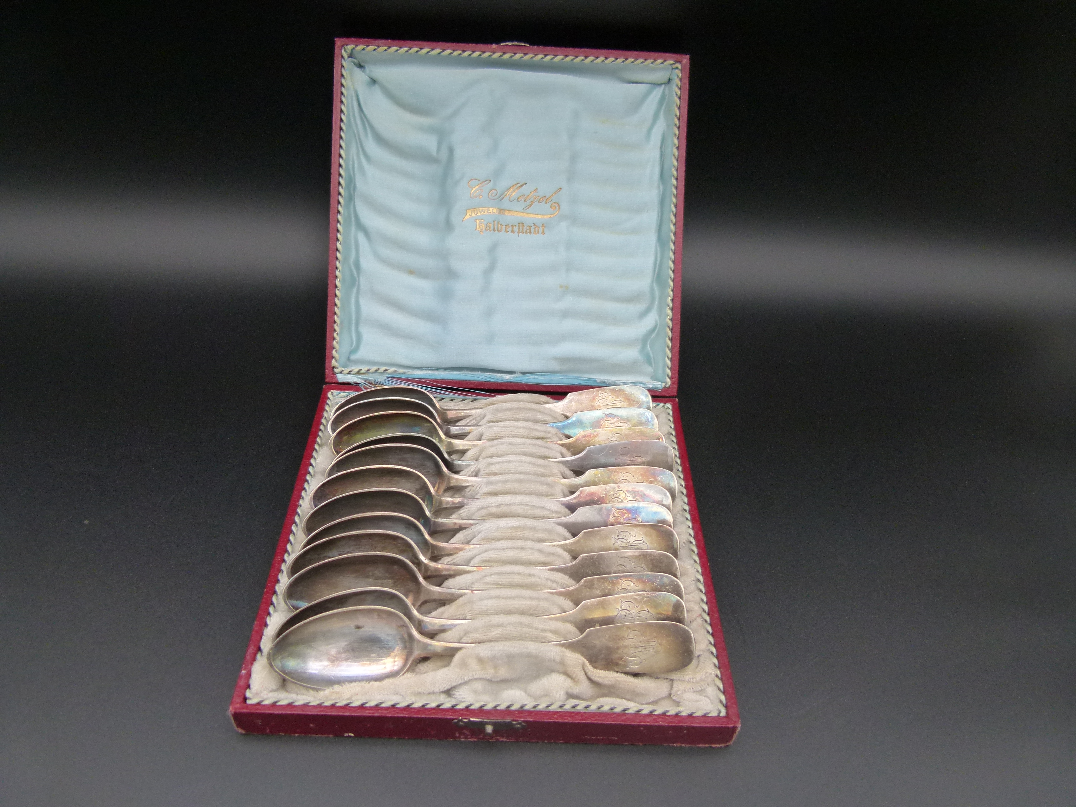 Antike 800 Silberoeffel 12 Stueck Metzel Halberstadt 