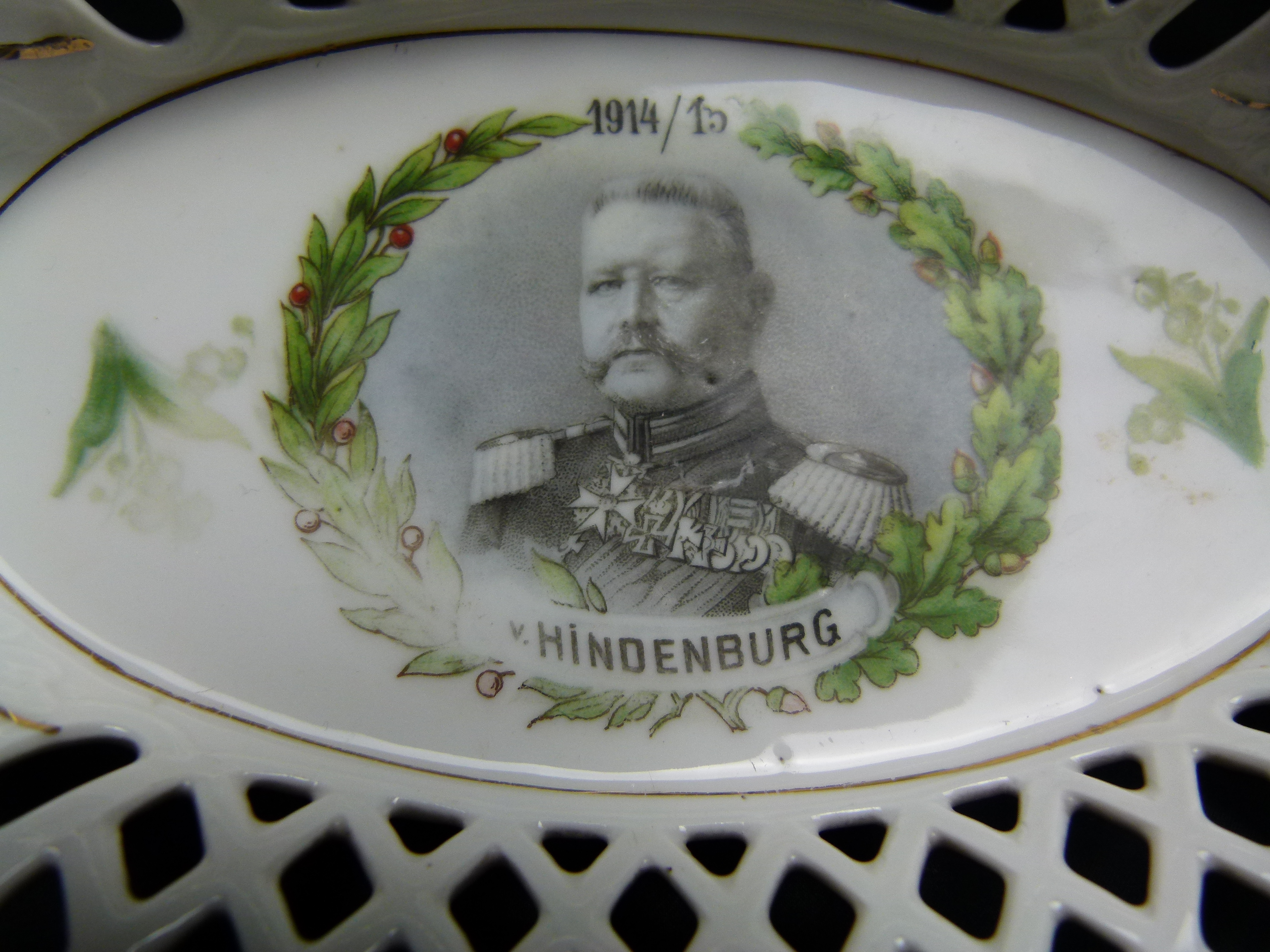 Hindenburg patriotische Porzellan Durchbruchschale 