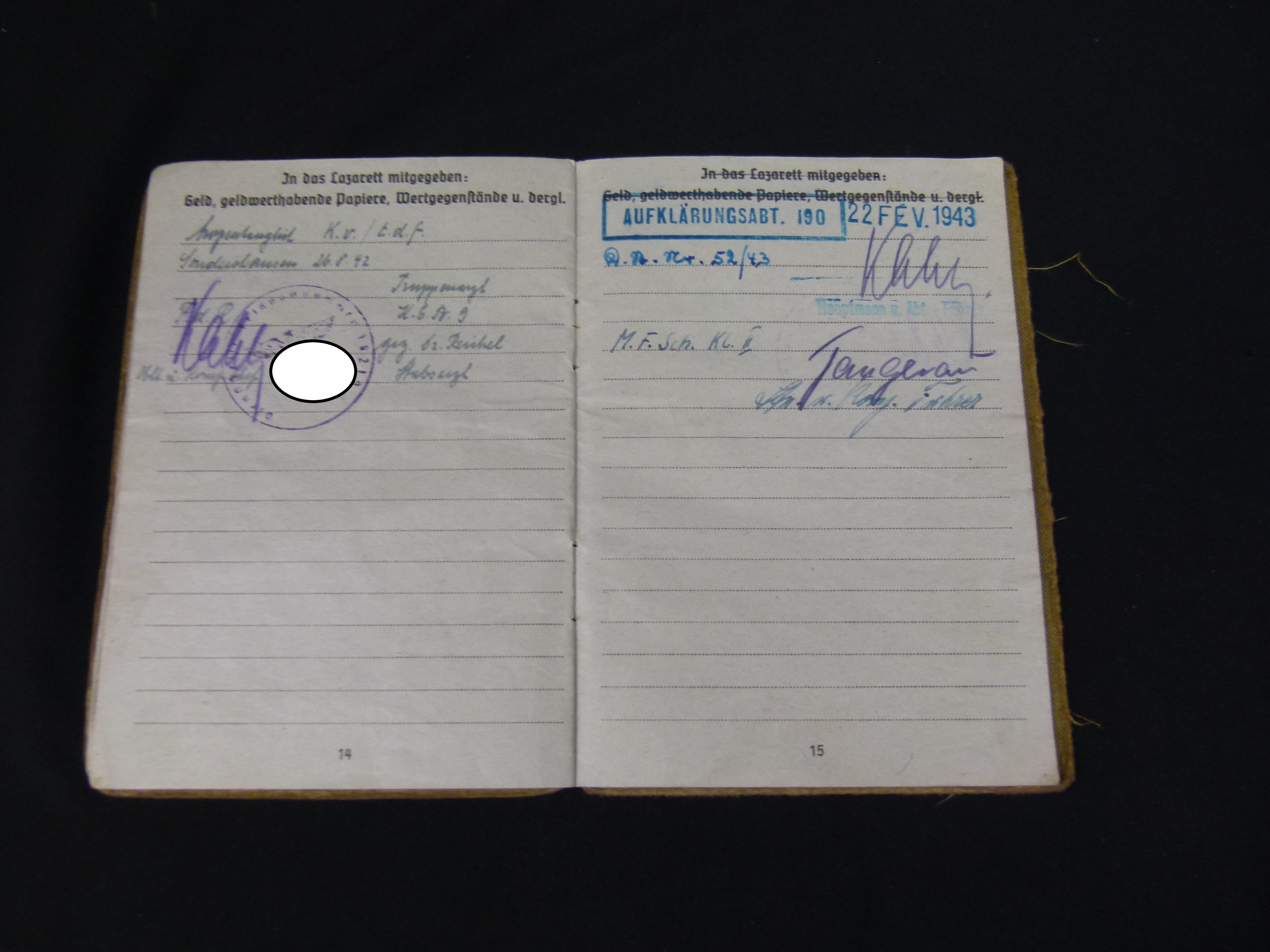 Soldbuch Panzer Aufklaerungs Abtlg. 190 Afrika