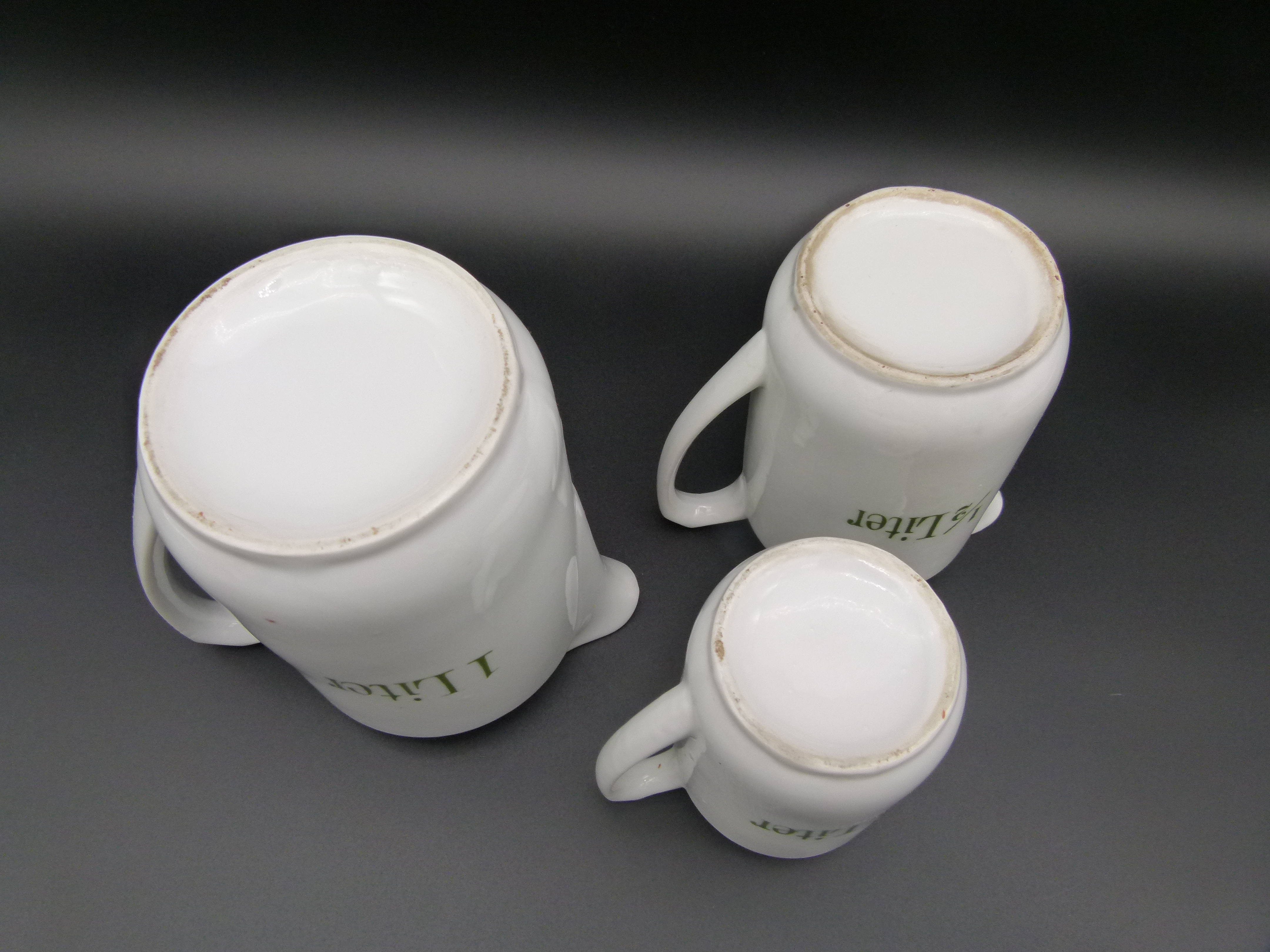 3 antike Porzellan Messbecher 1/4 1/2 1Liter