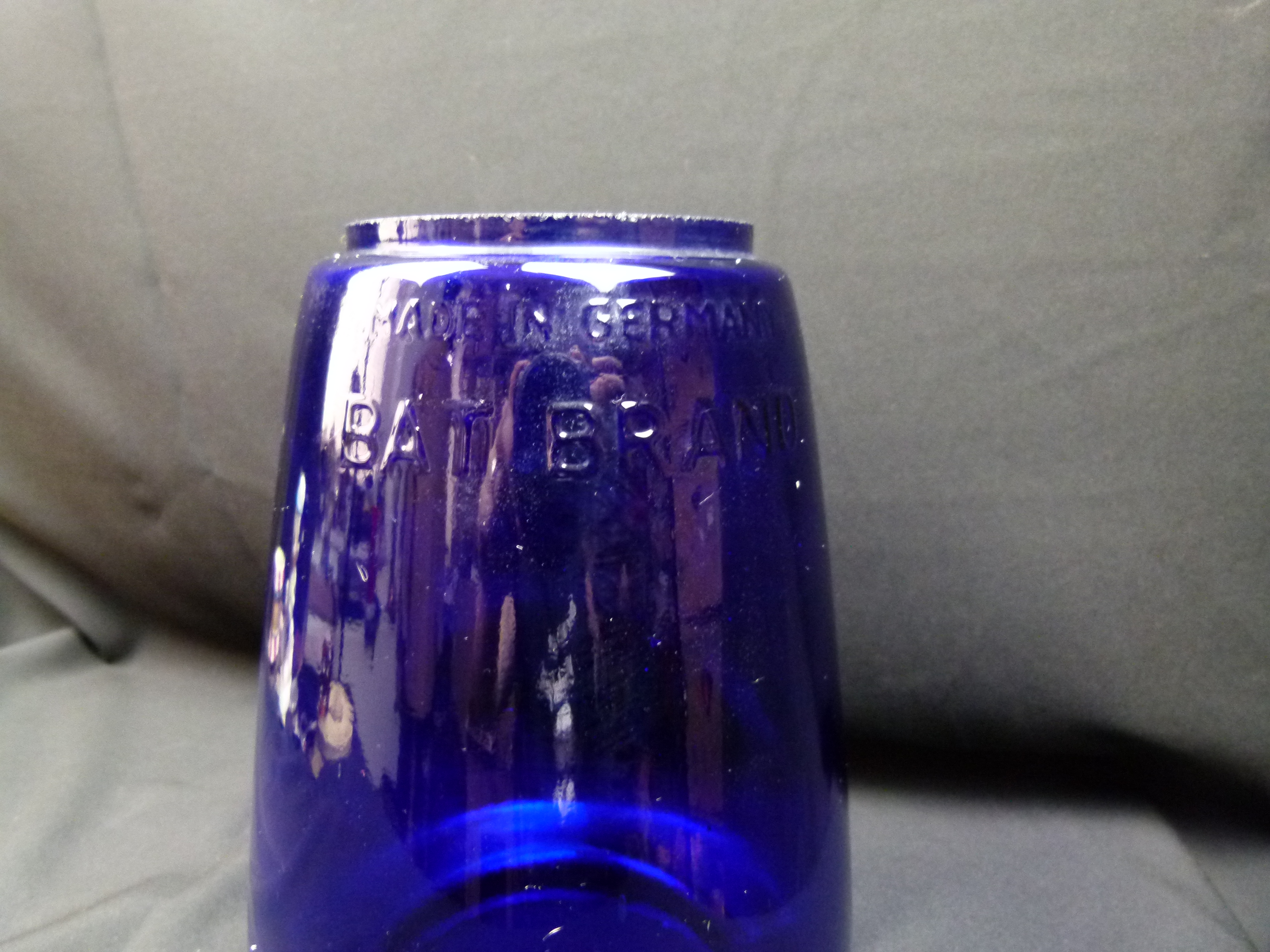Großes Luftschutzglas Blau Bat Brand Petroleum