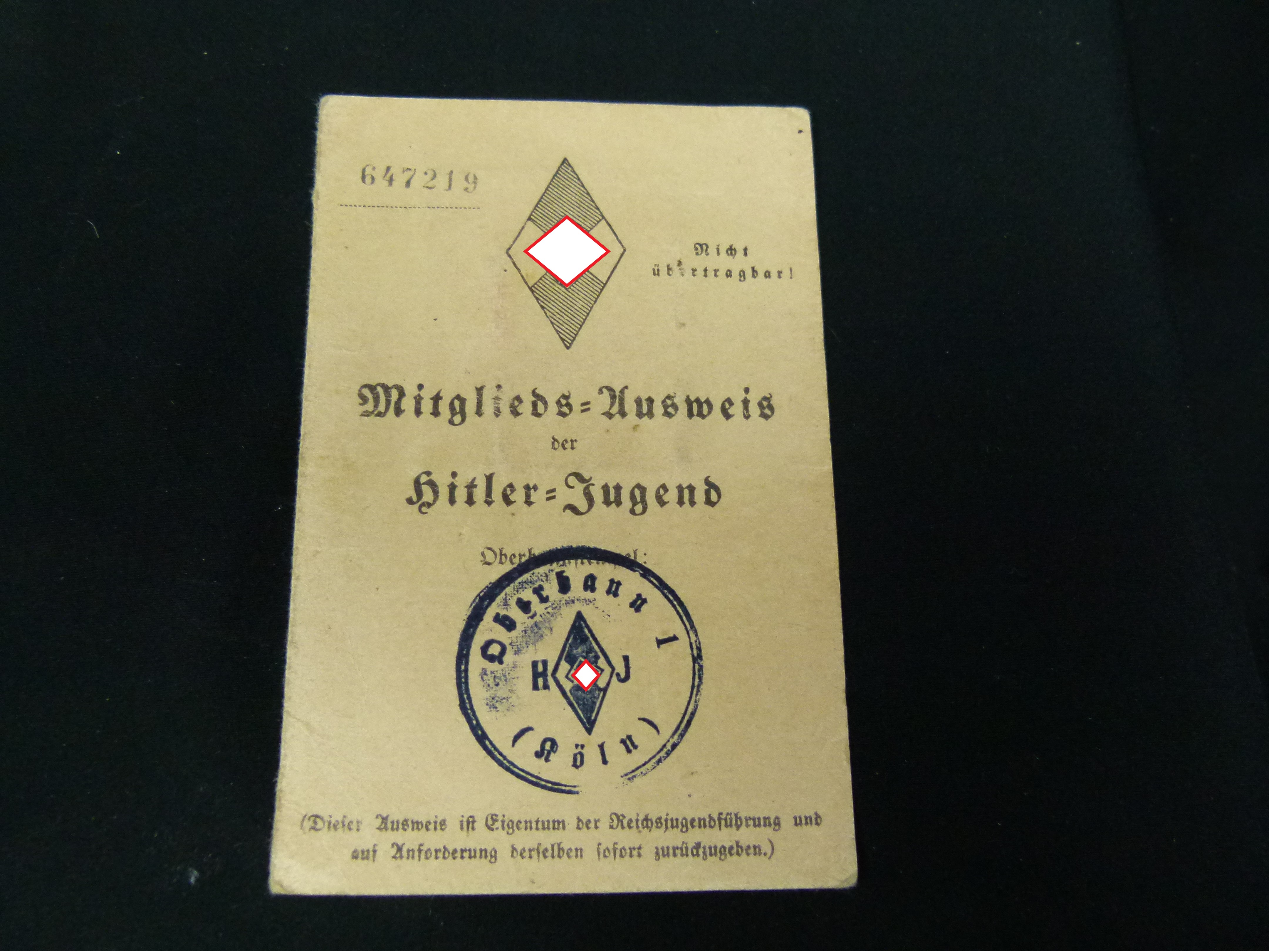 Mitgliedsausweis HJ Koeln November 1933
