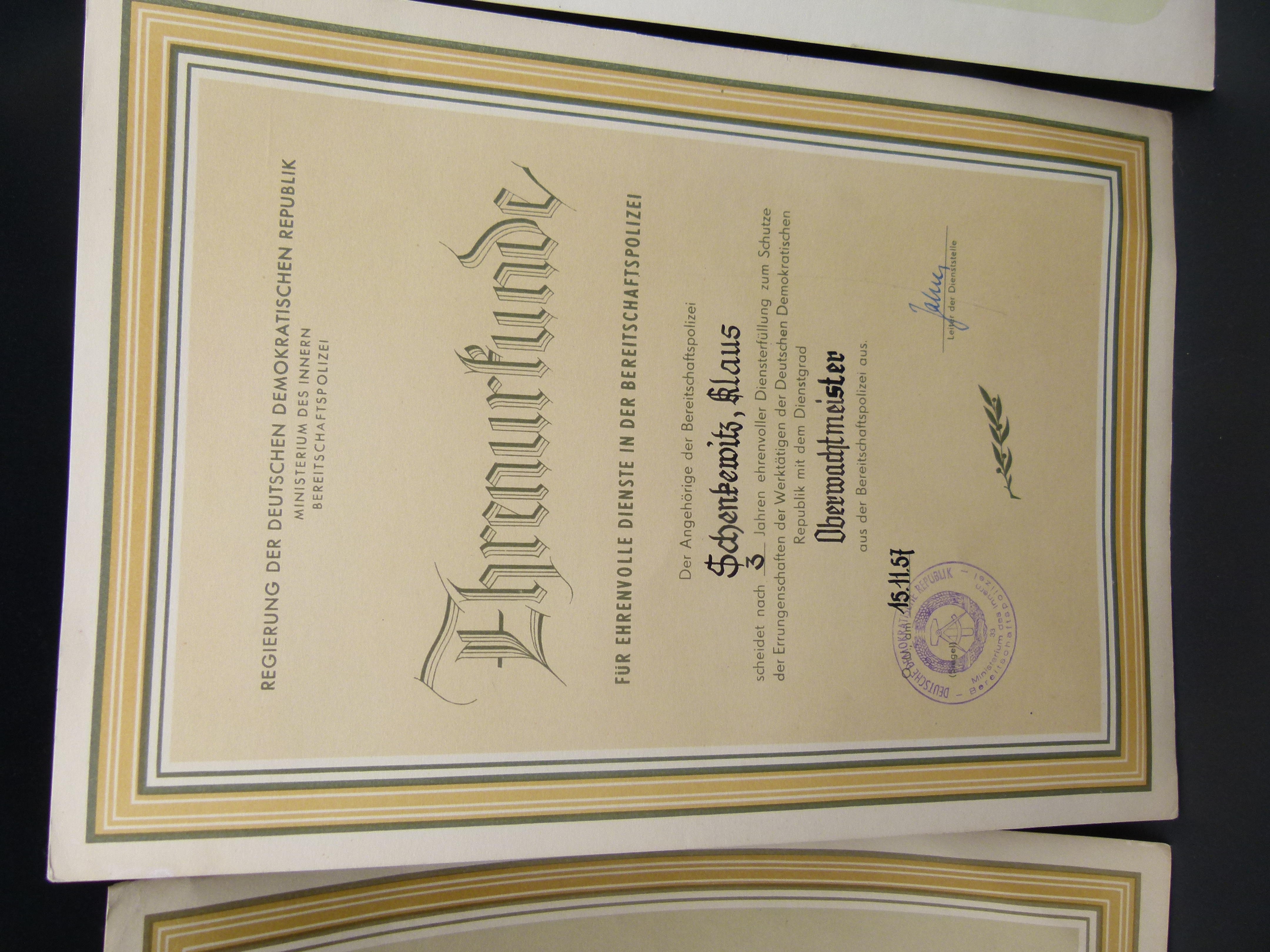 3 Urkunden Deutsche Grenzpolizei 50er Jahre DGP