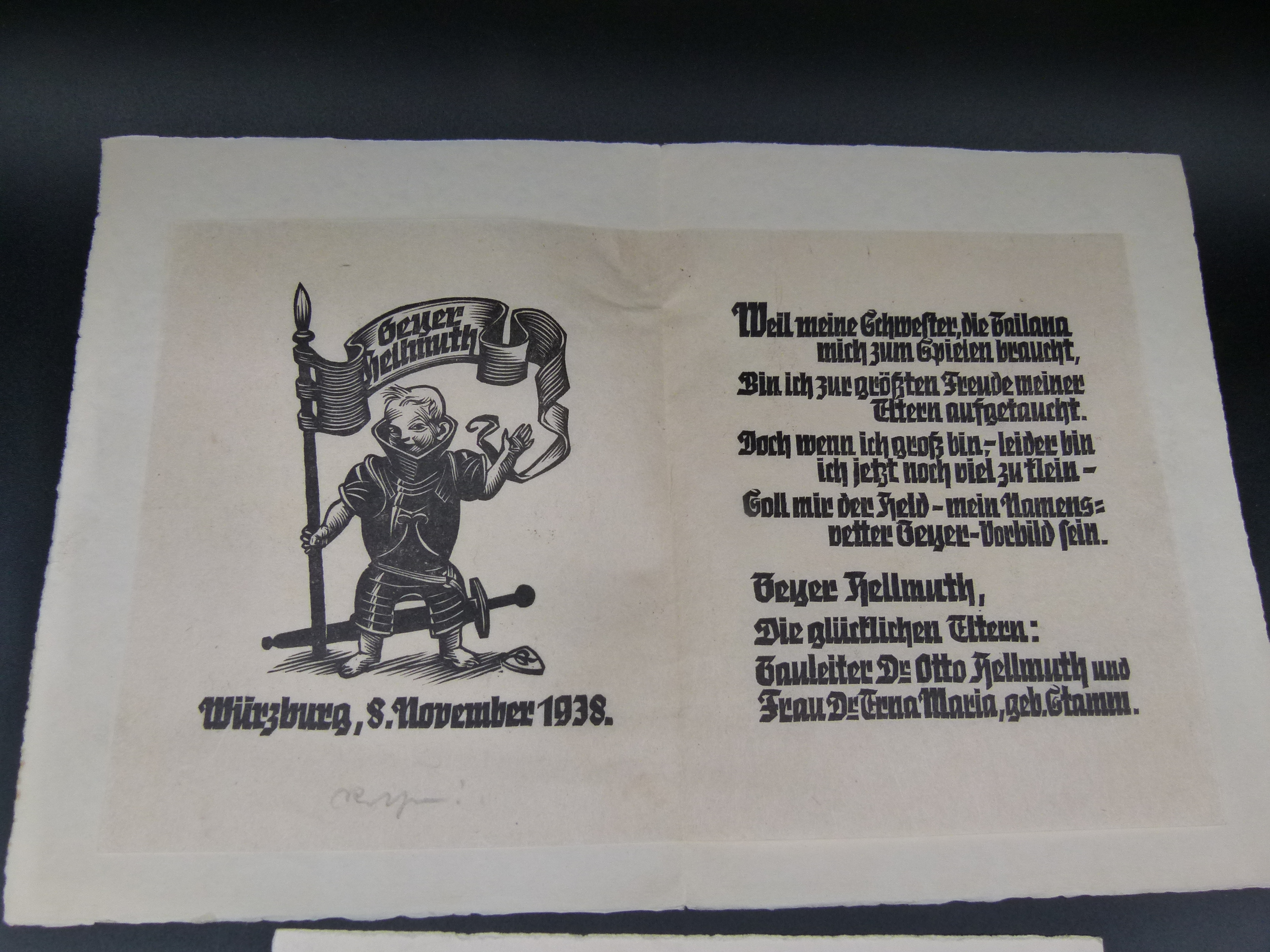 Schriftstuecke Gauleiter Otto Helmuth Geburt Sohn