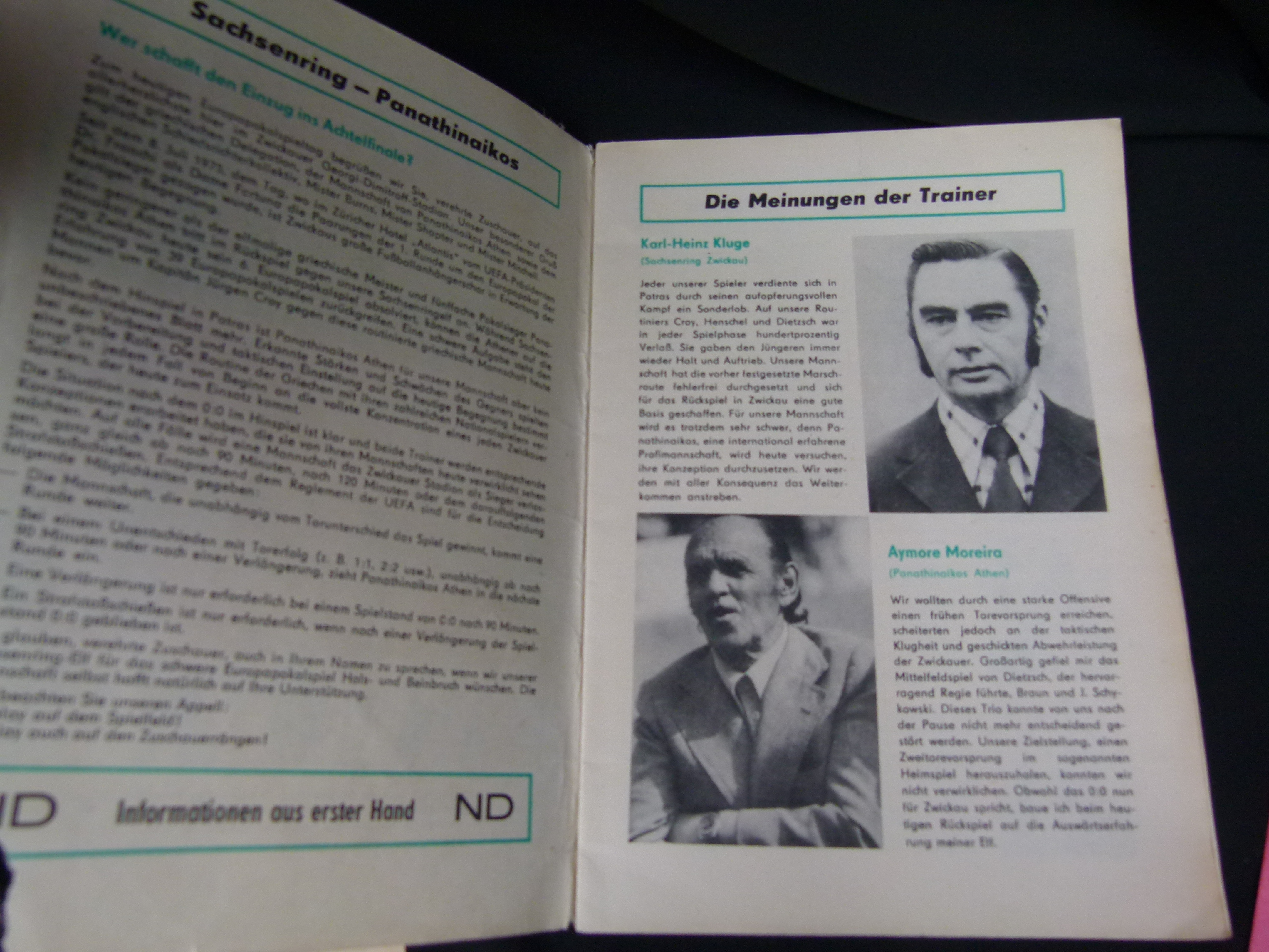 Spielheft & Karte Zwickau Athena 1975 Europapokal