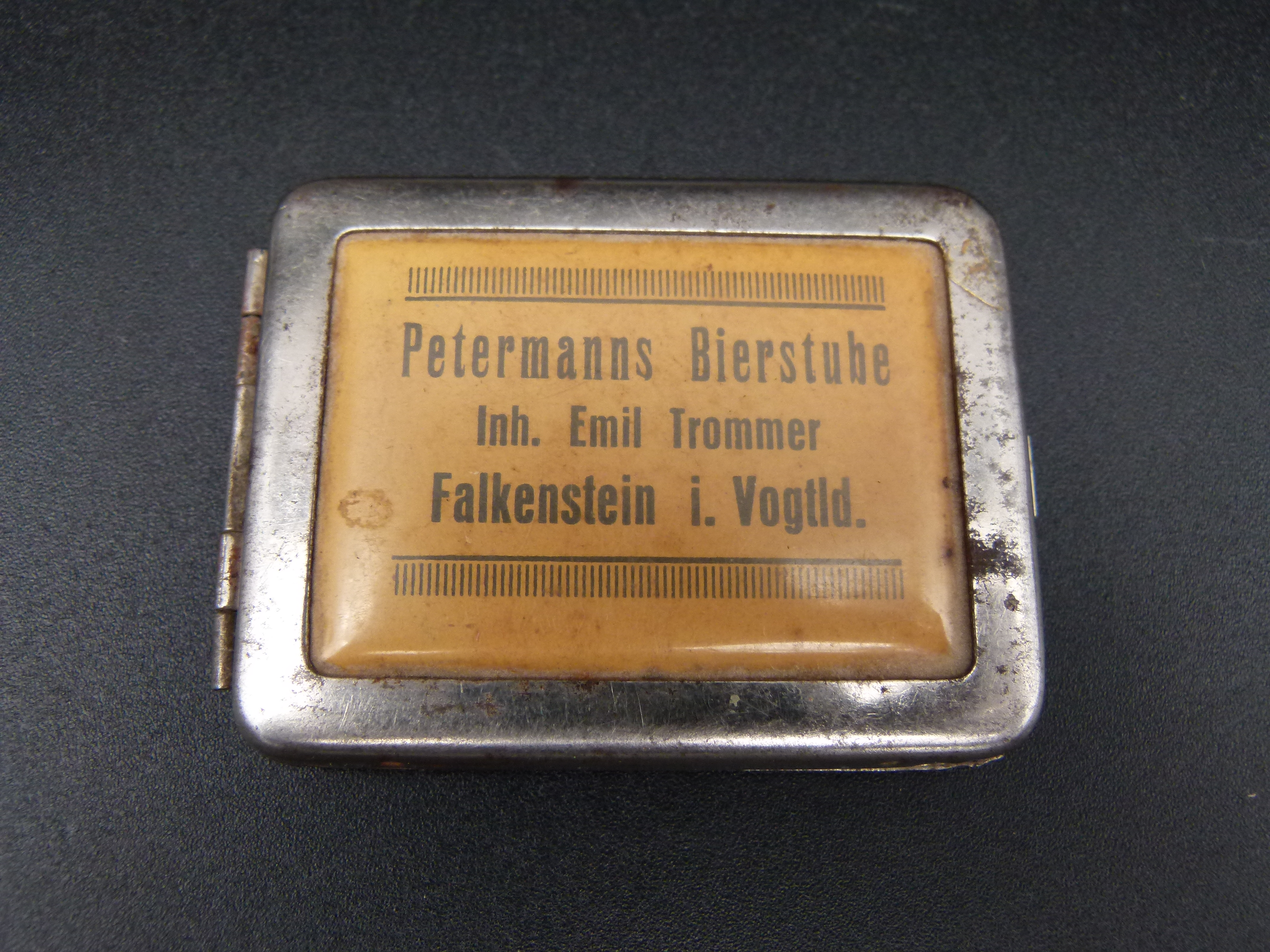 Altes Streichholzetui Petermanns Bierstube Falkenstein