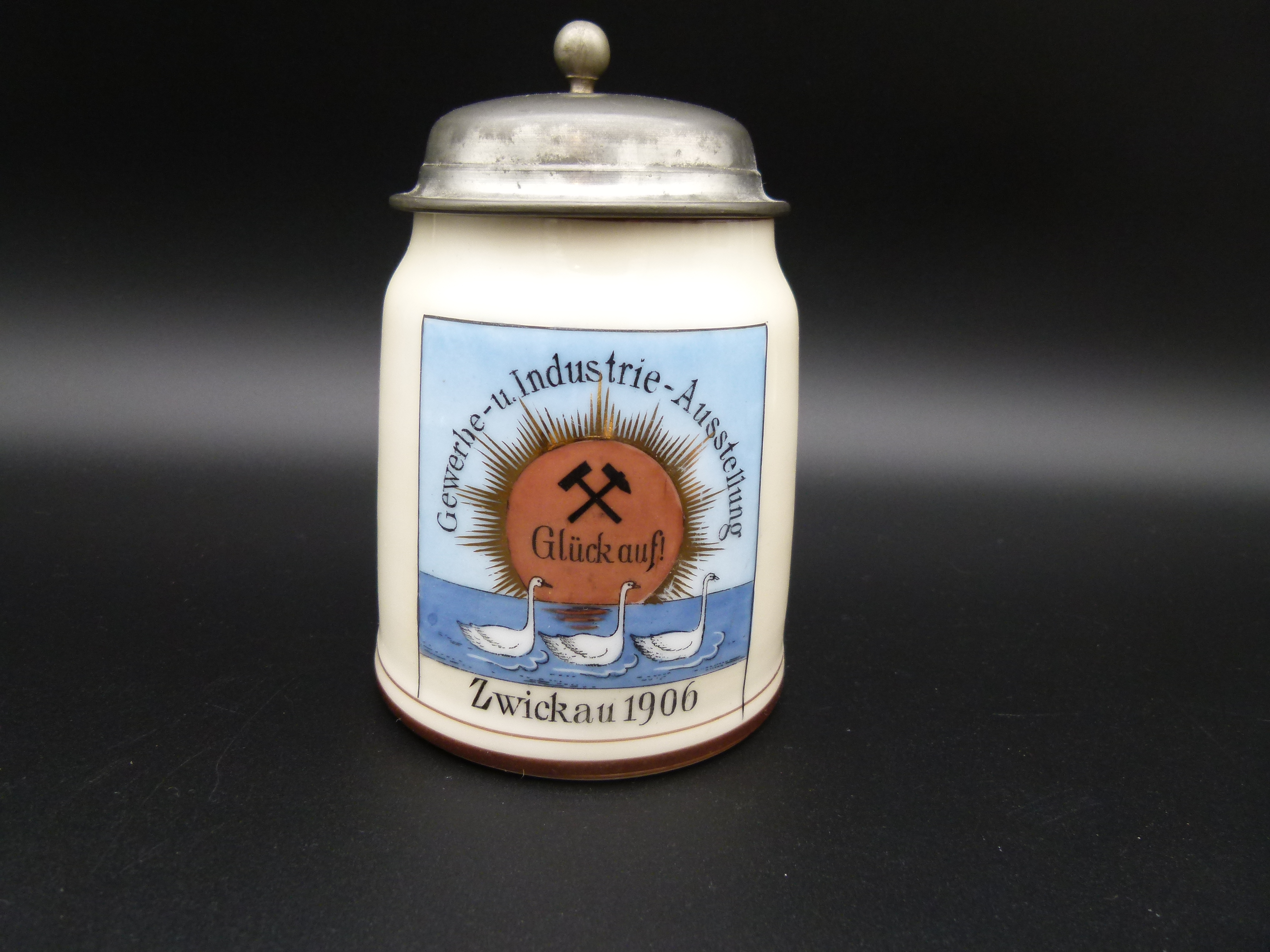 Antiker Bierkrug Glueck Auf Ausstellung 1906 Zwickau