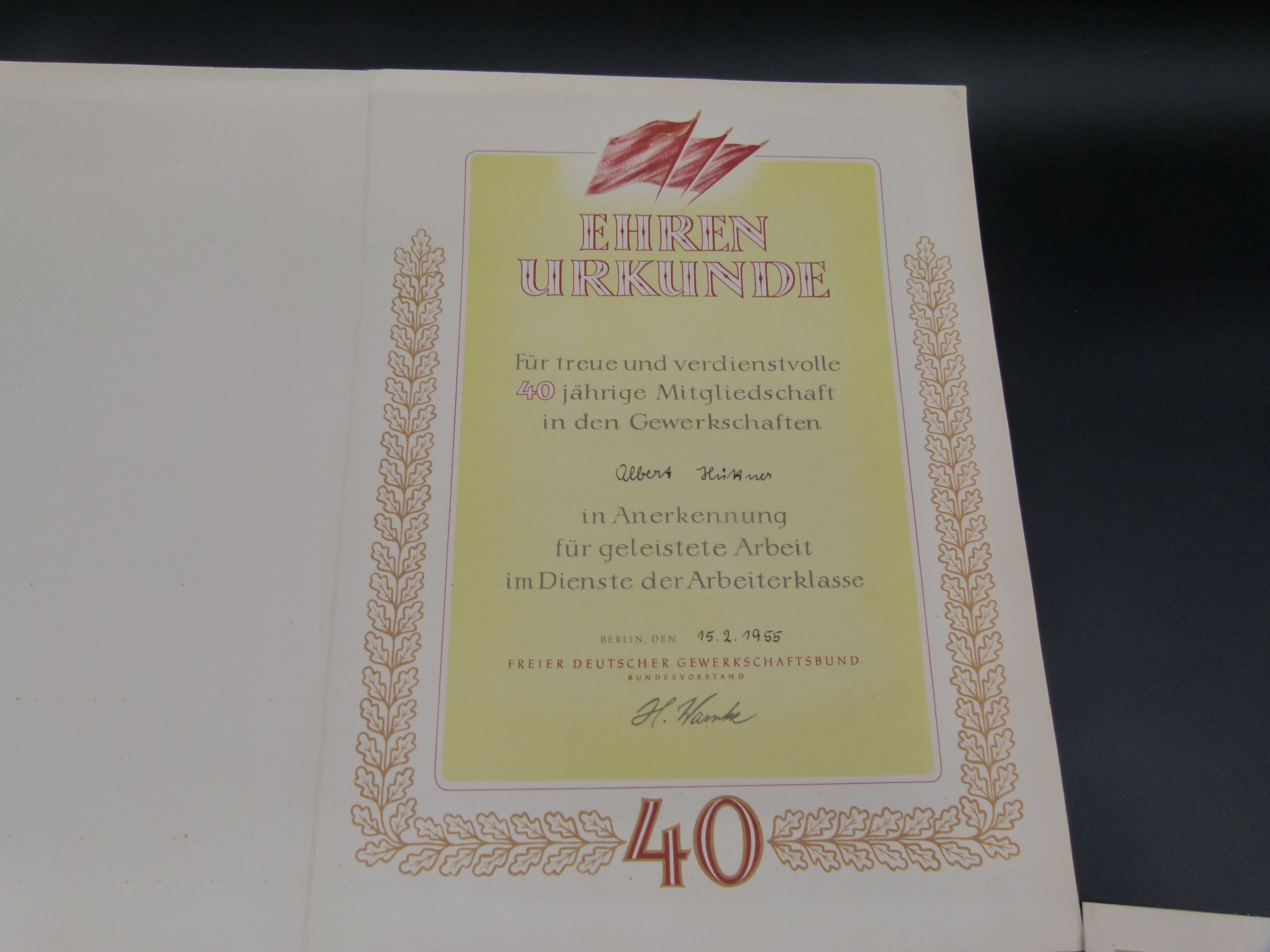 Seltene Gruppe 50er Jahre Partei Ehrenurkunden