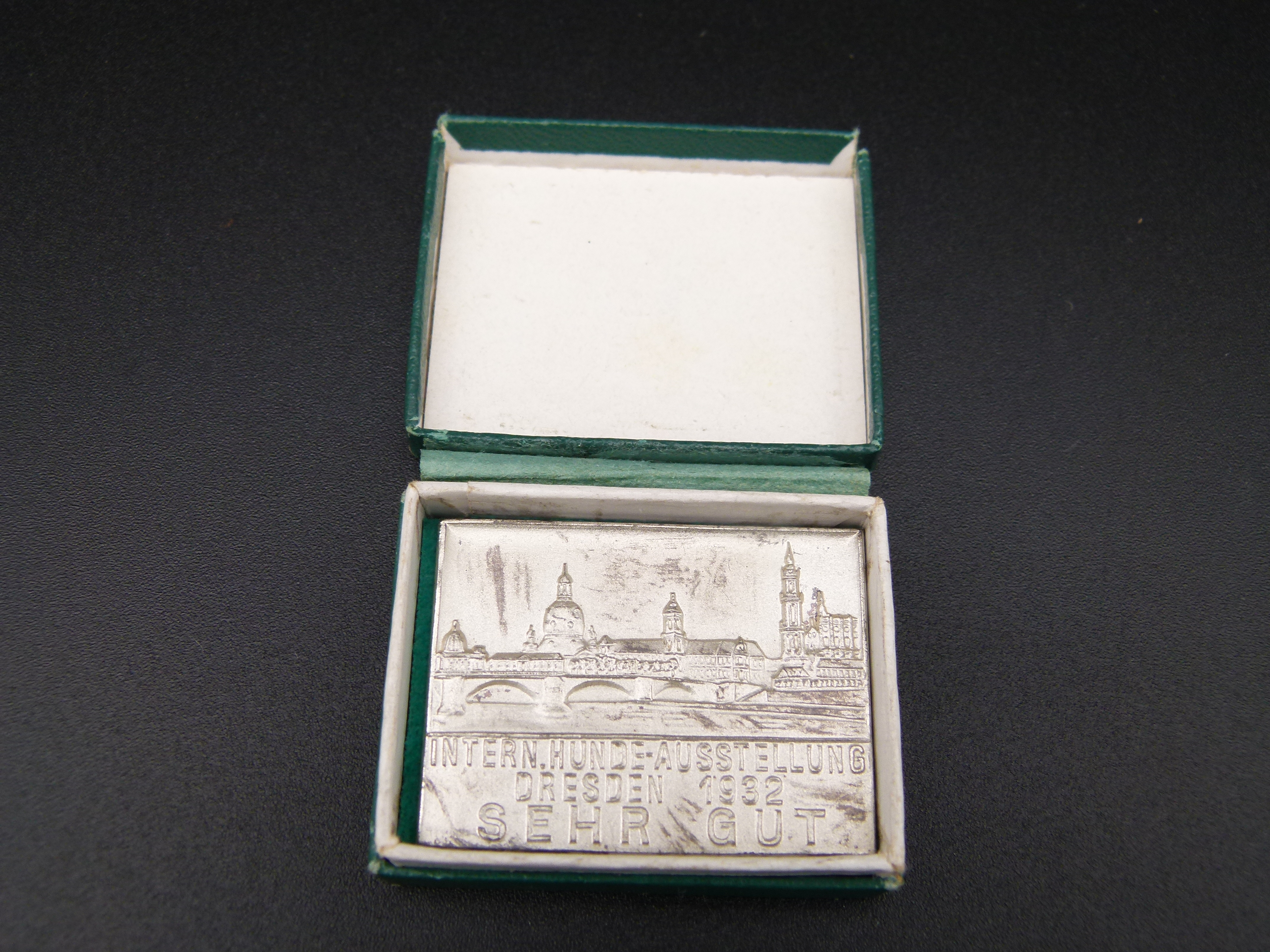 Plakette Hundeausstellung 1932 Dresden im Etui  