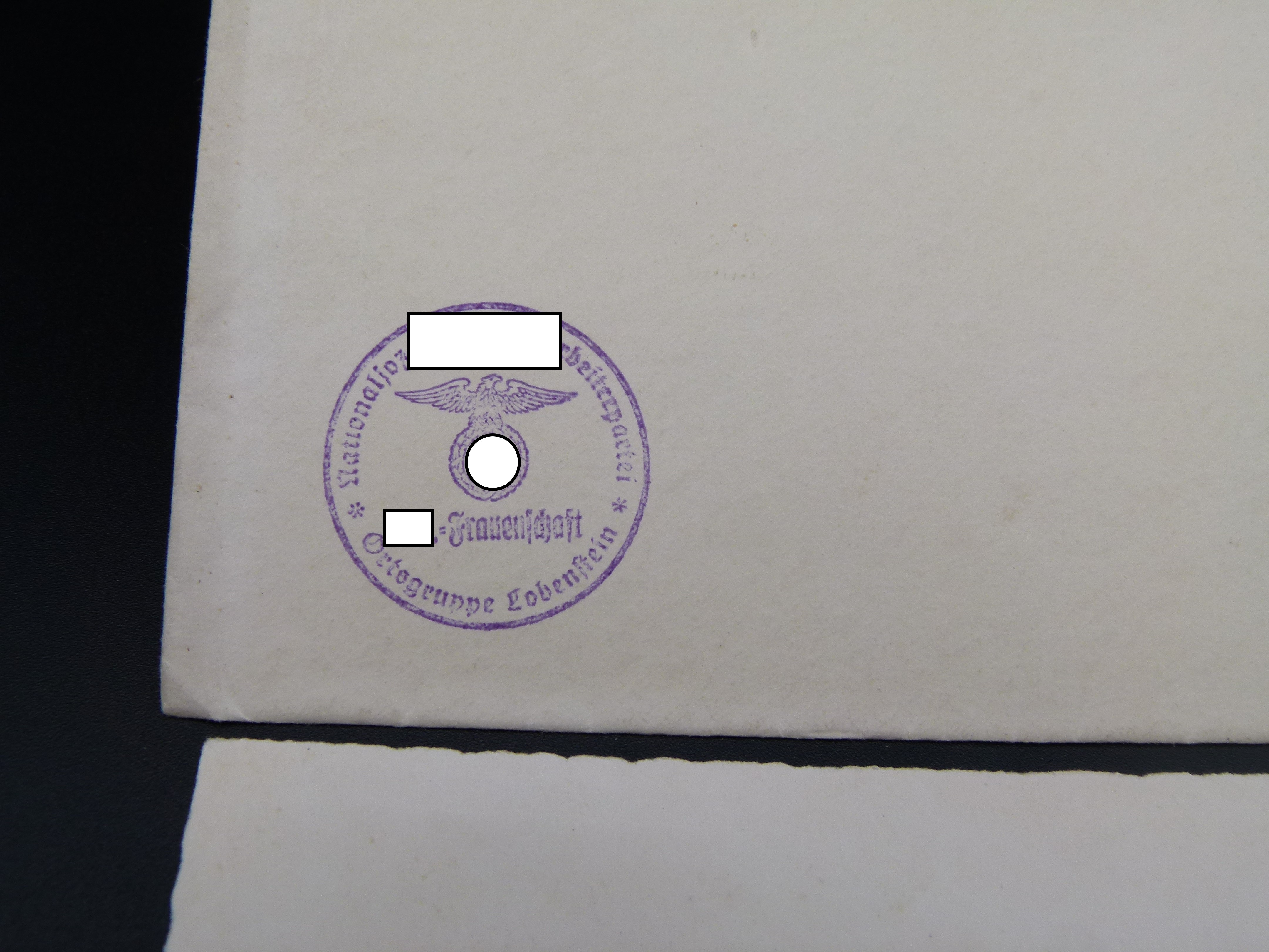 Glueckwunsch NS Frauenschaft Lobenstein fuer Mutter