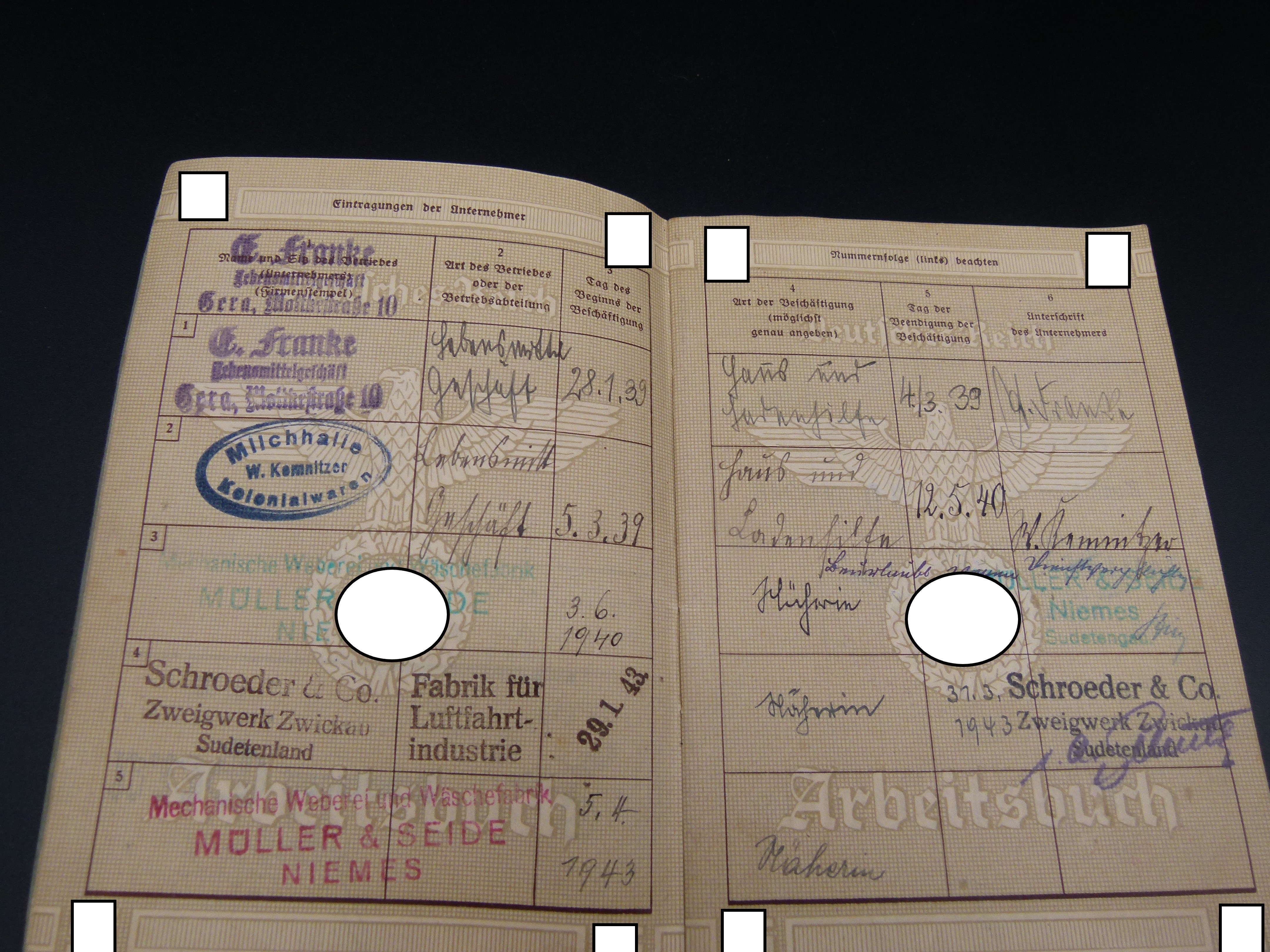 Arbeitsbuch Frau Luftfahrt Zwickau Sudetenland 