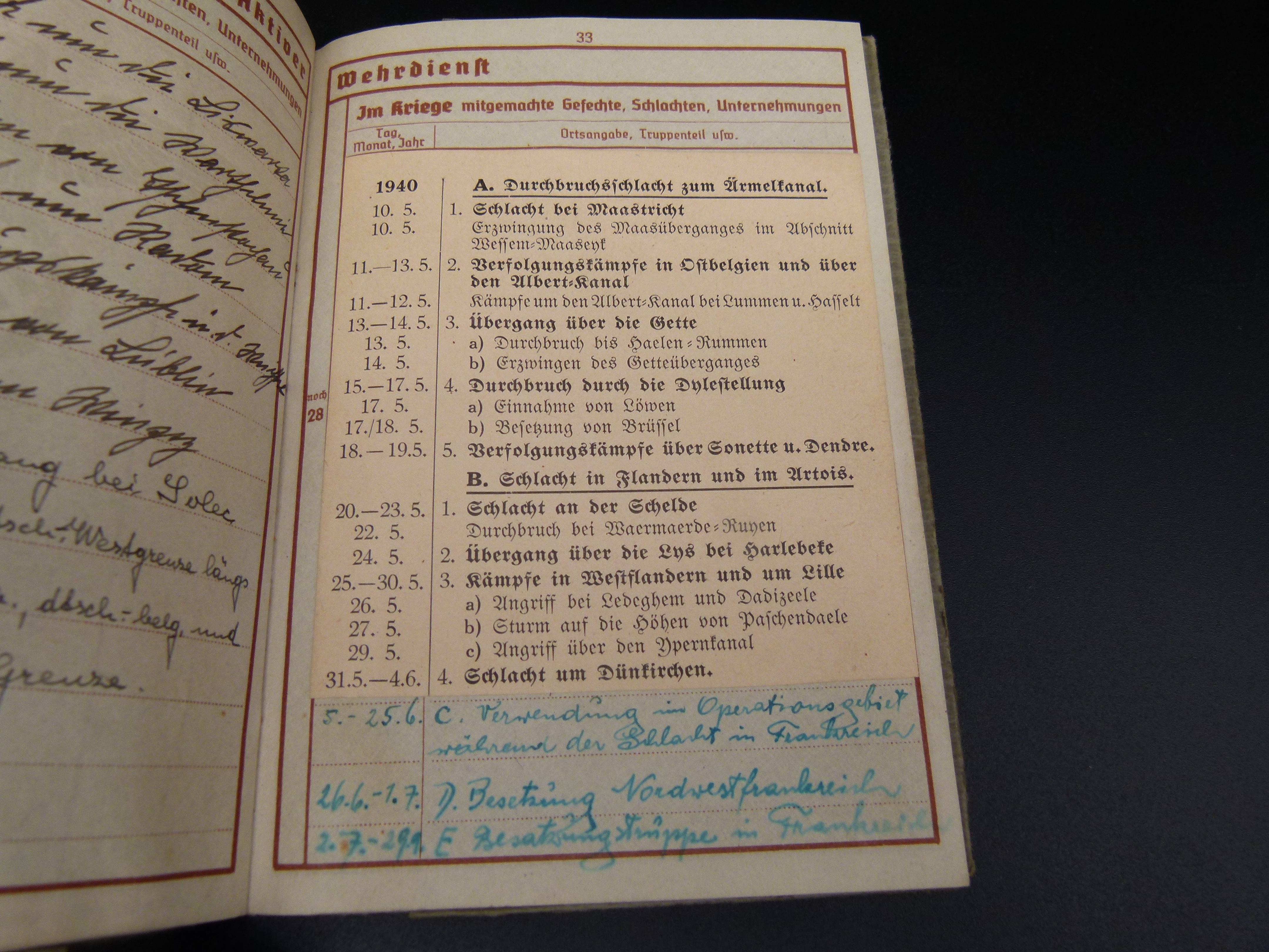 Wehrpaß Infanterie Reg. 11 Polen Frankreich Orden 