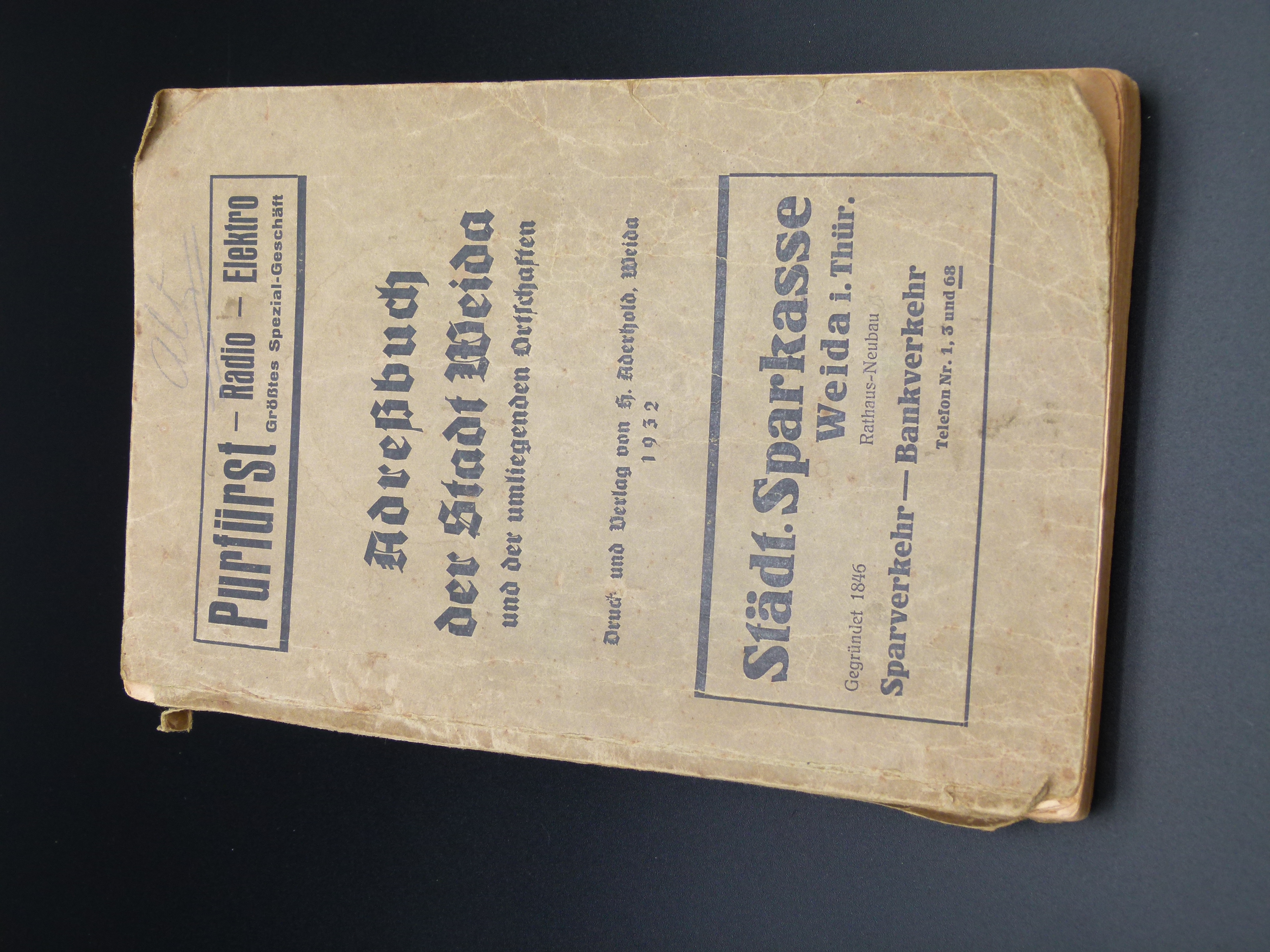 Adressbuch Stadt Weida und Ortschaften 1932 