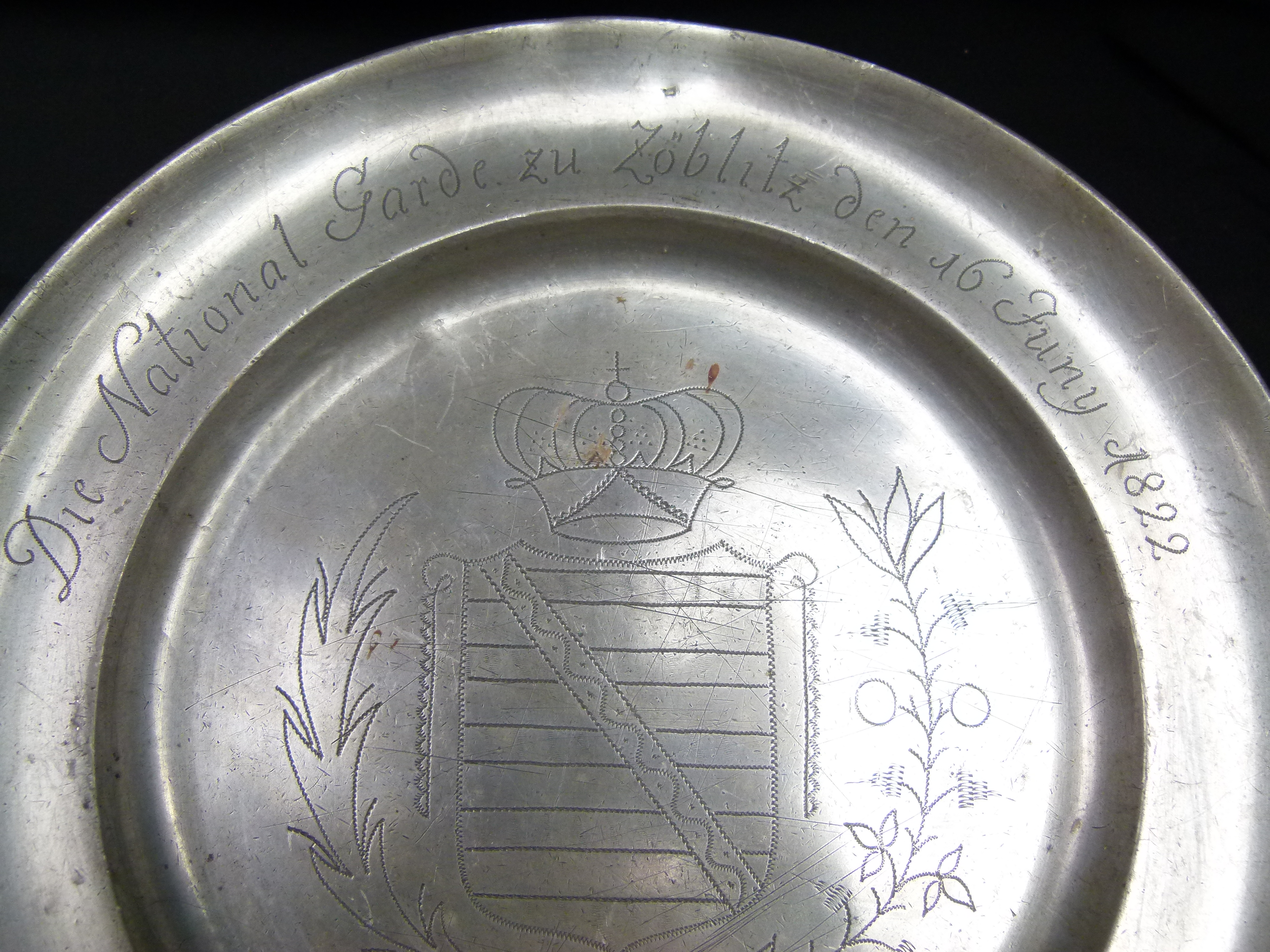  Zinnteller National Garde zu Zoeblitz 1822 Sachsen