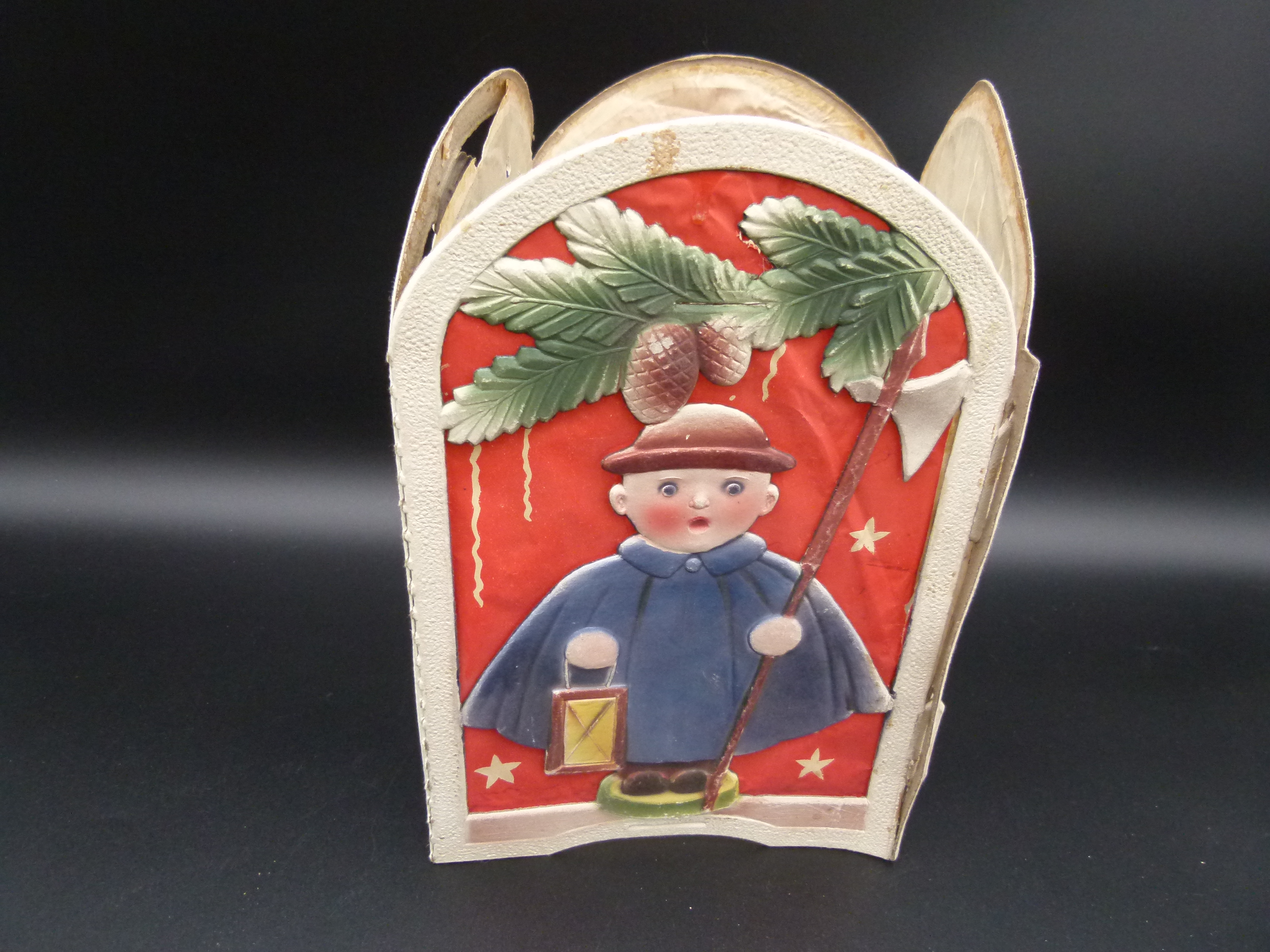 Antike Weihnachtlaterne aus Dresdner Pappe