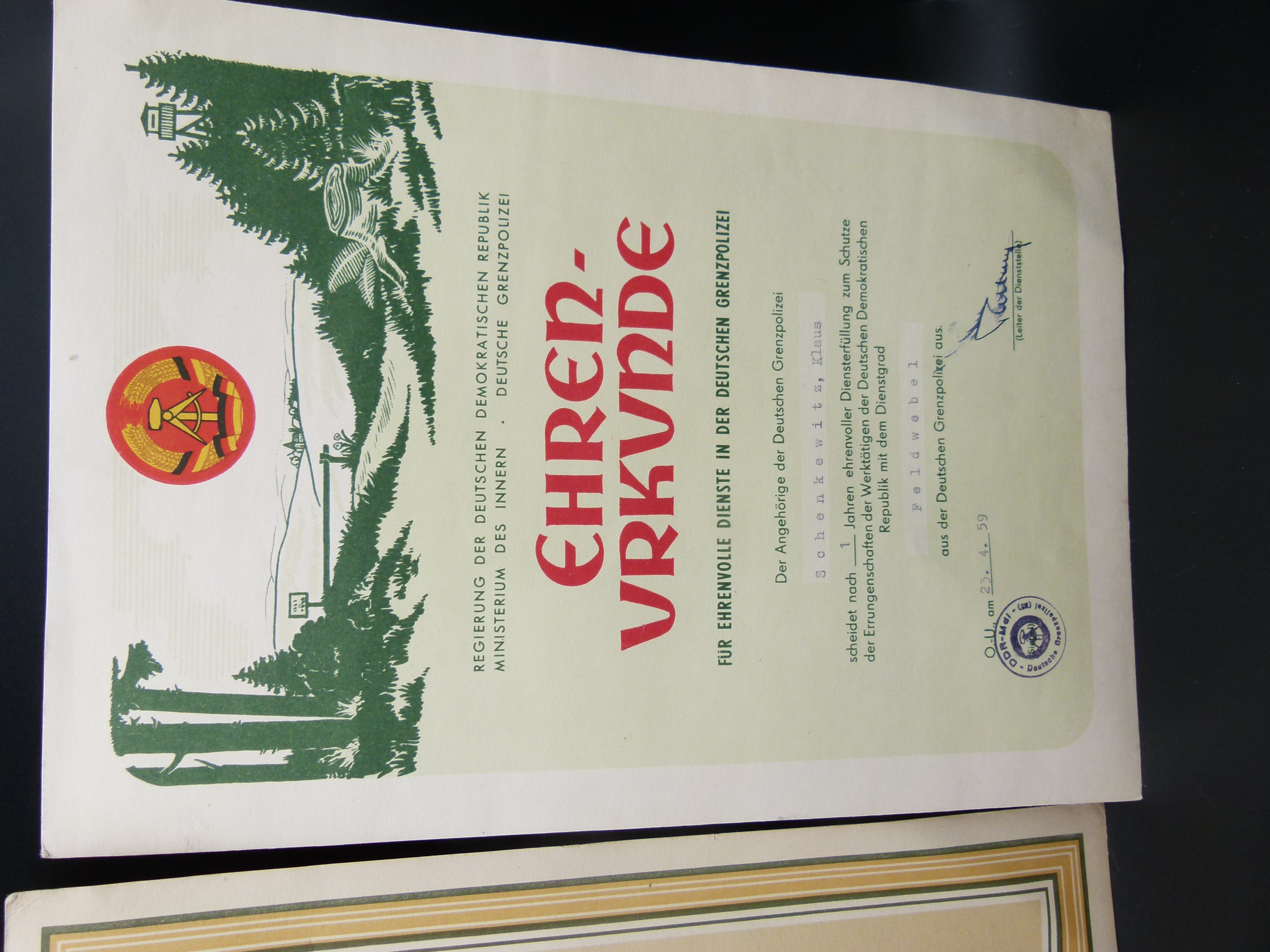 3 Urkunden Deutsche Grenzpolizei 50er Jahre DGP