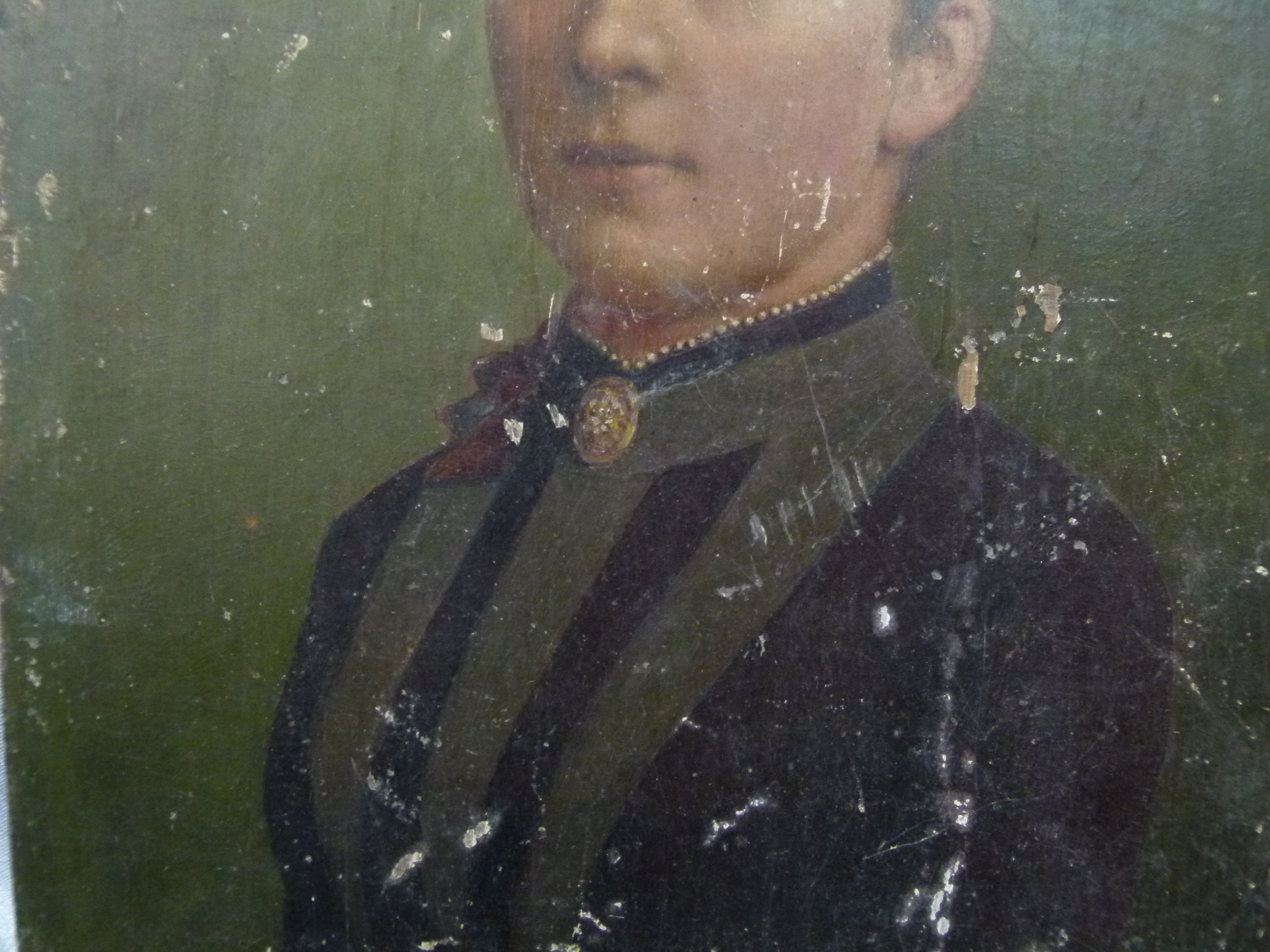 Gemälde Dame auf Holz Heinemann Koeln 1888 