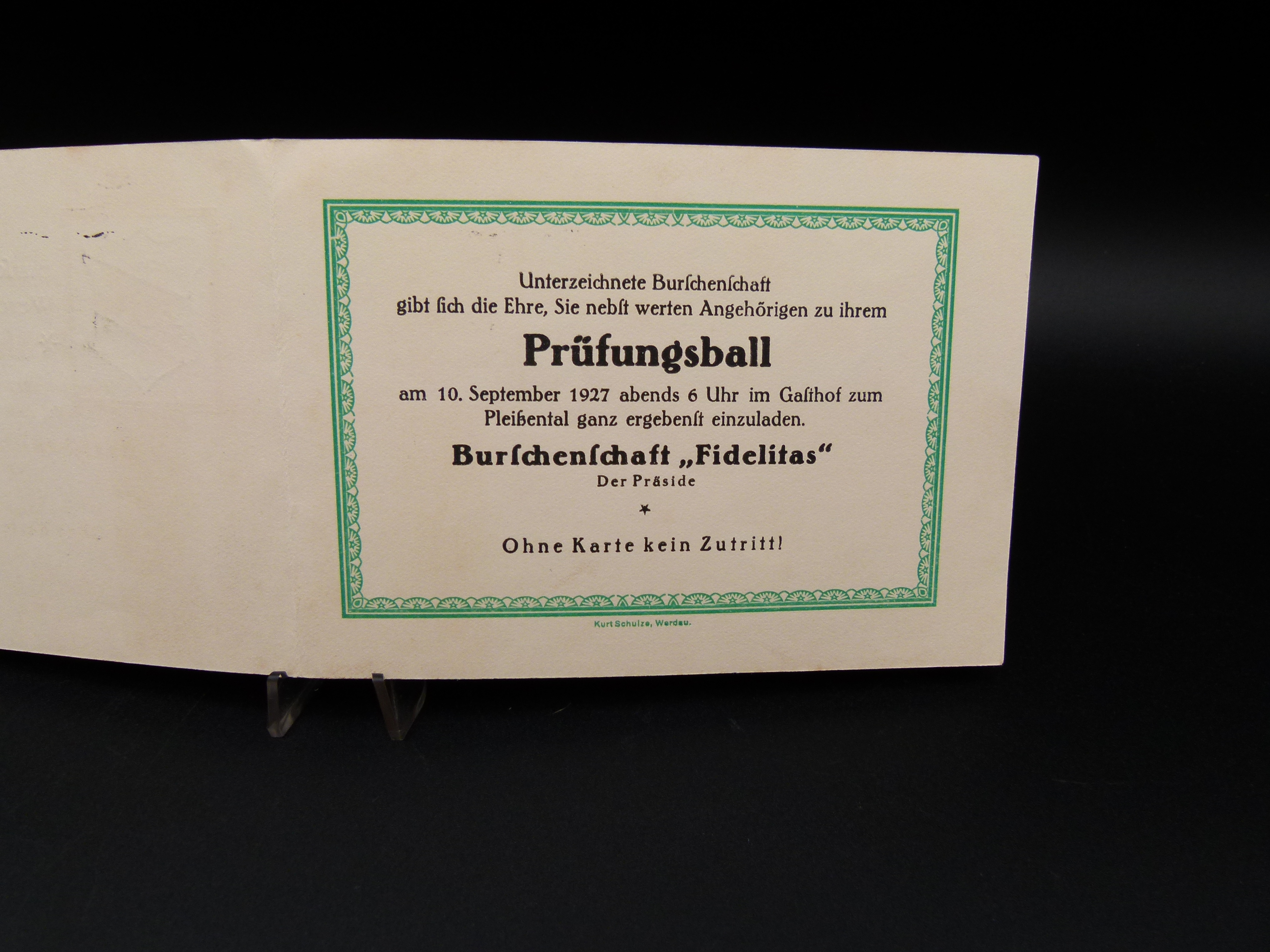 Einladung Burschenaft Fidelitas Werdau 1927