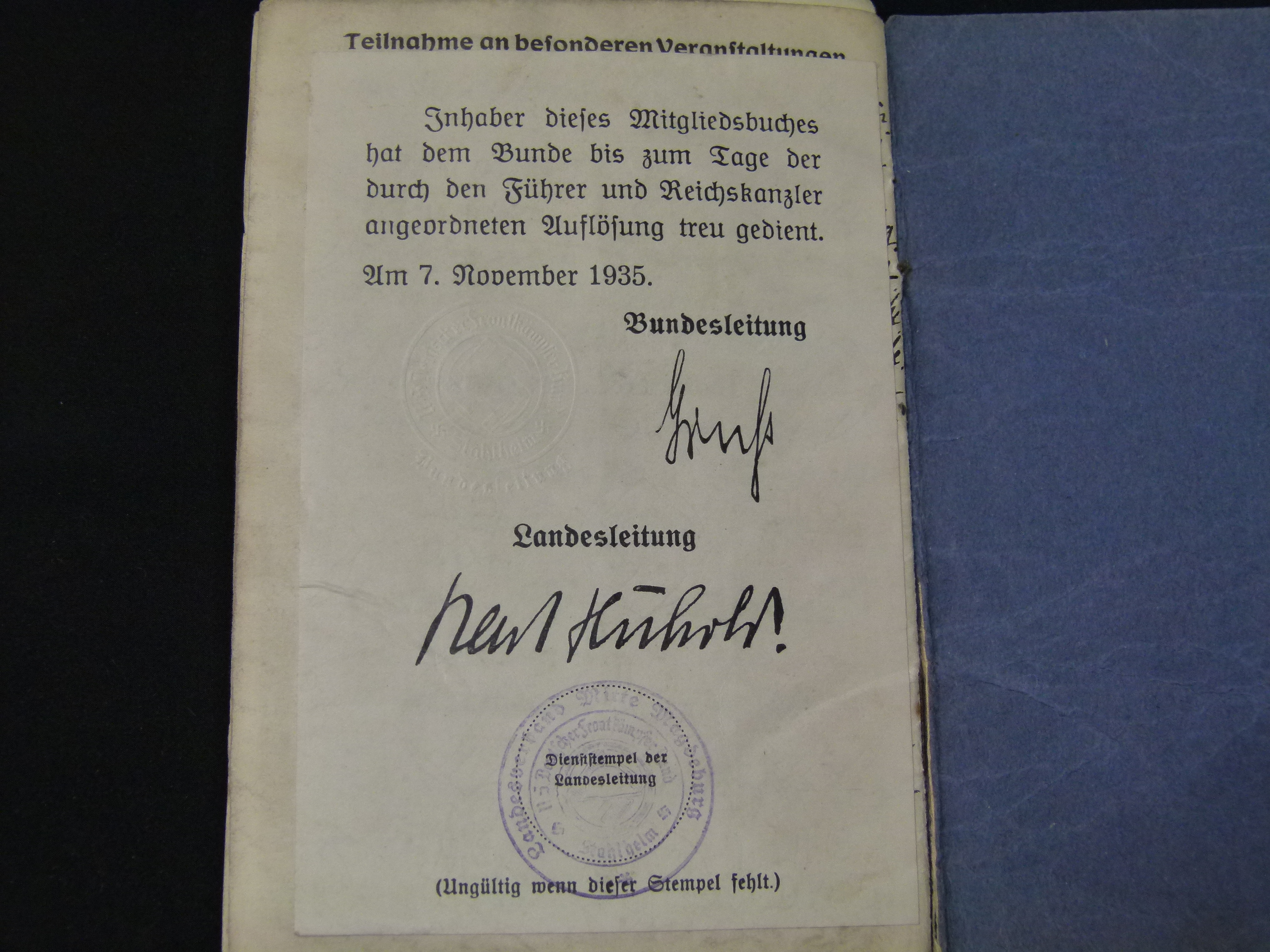 Mitgliedsbuch Stahlhelmbund Brehna rare Einträge 