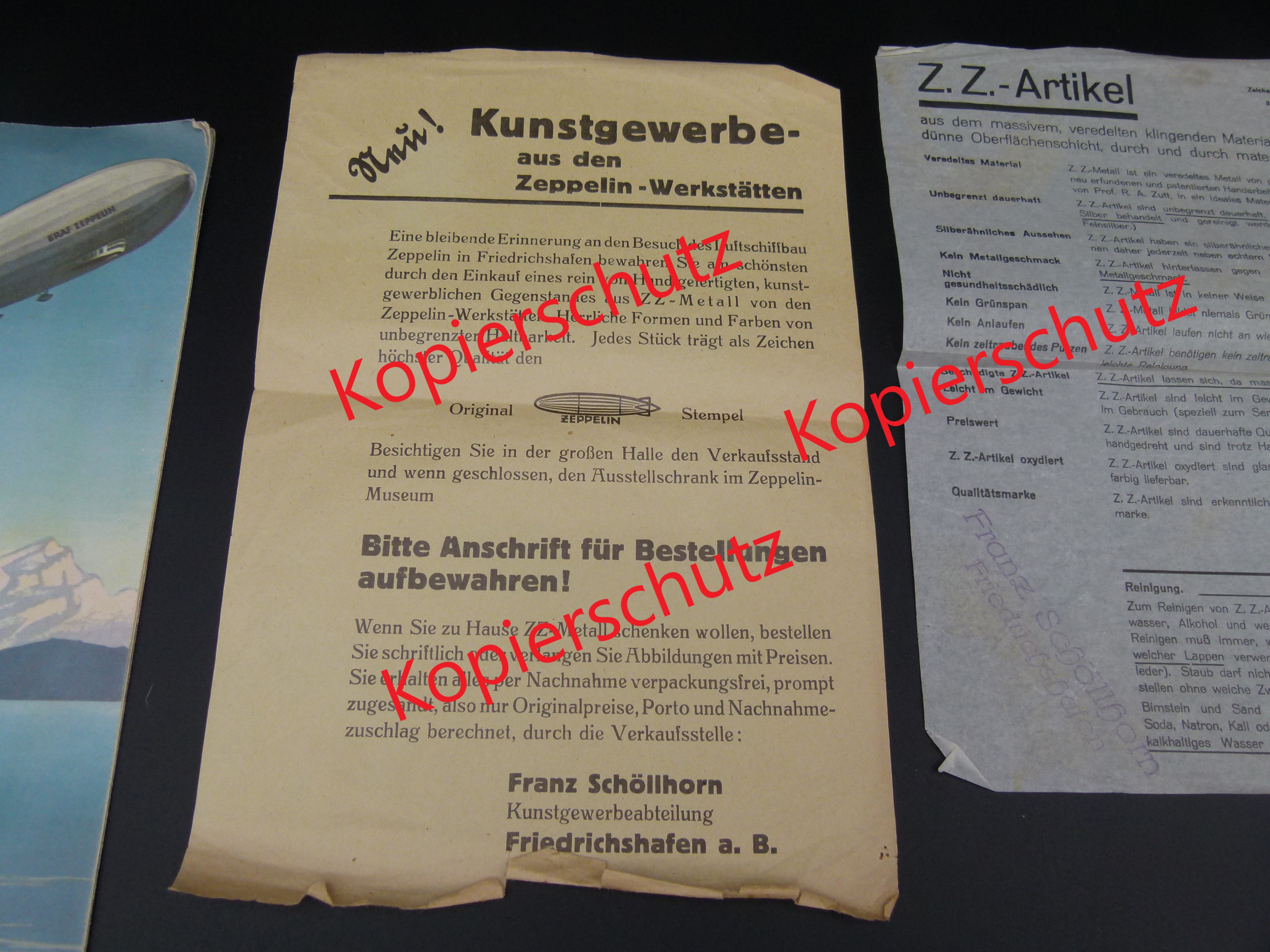  Konvolut Zeppelin Kunstgewerbe aus Zeppelinmetall 