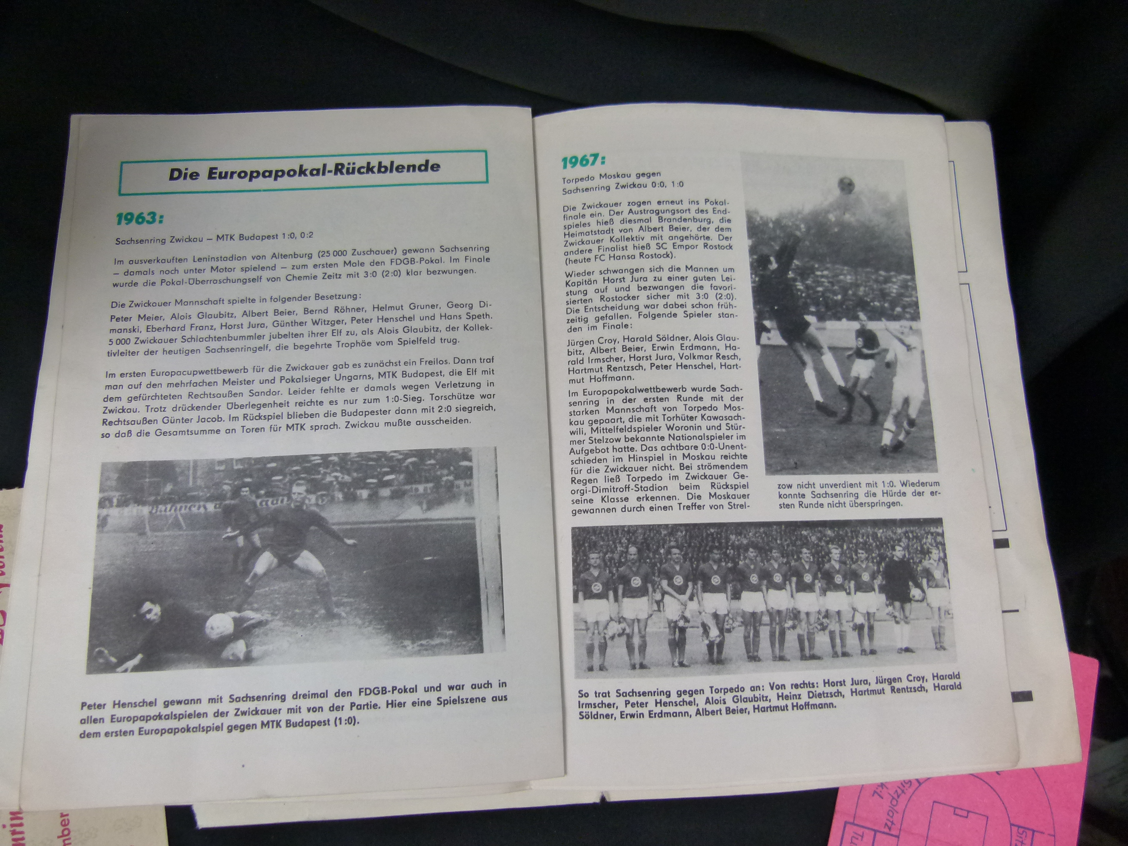 Spielheft & Karte Zwickau Athena 1975 Europapokal