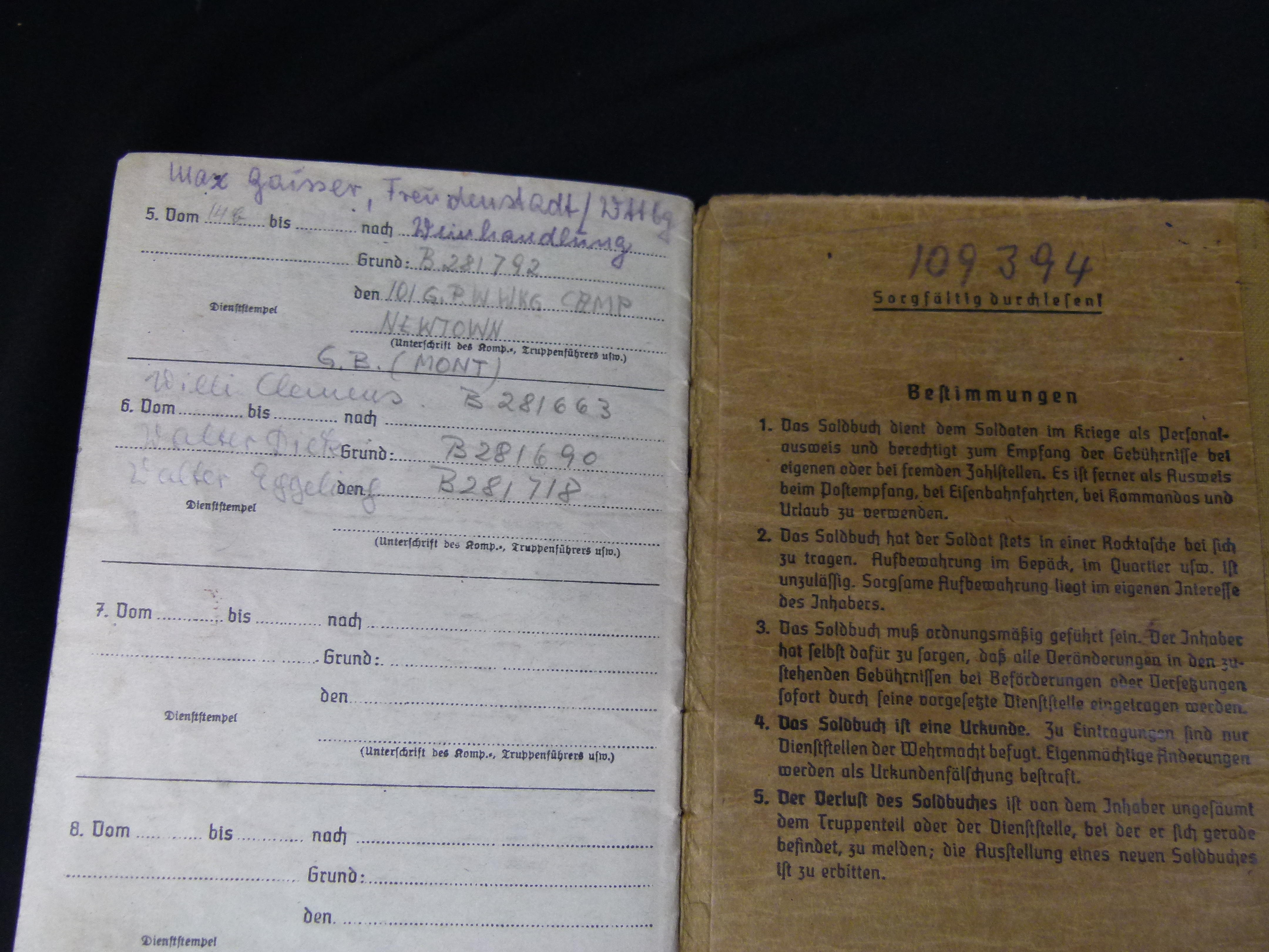 Soldbuch Panzer Aufklaerungs Abtlg. 190 Afrika
