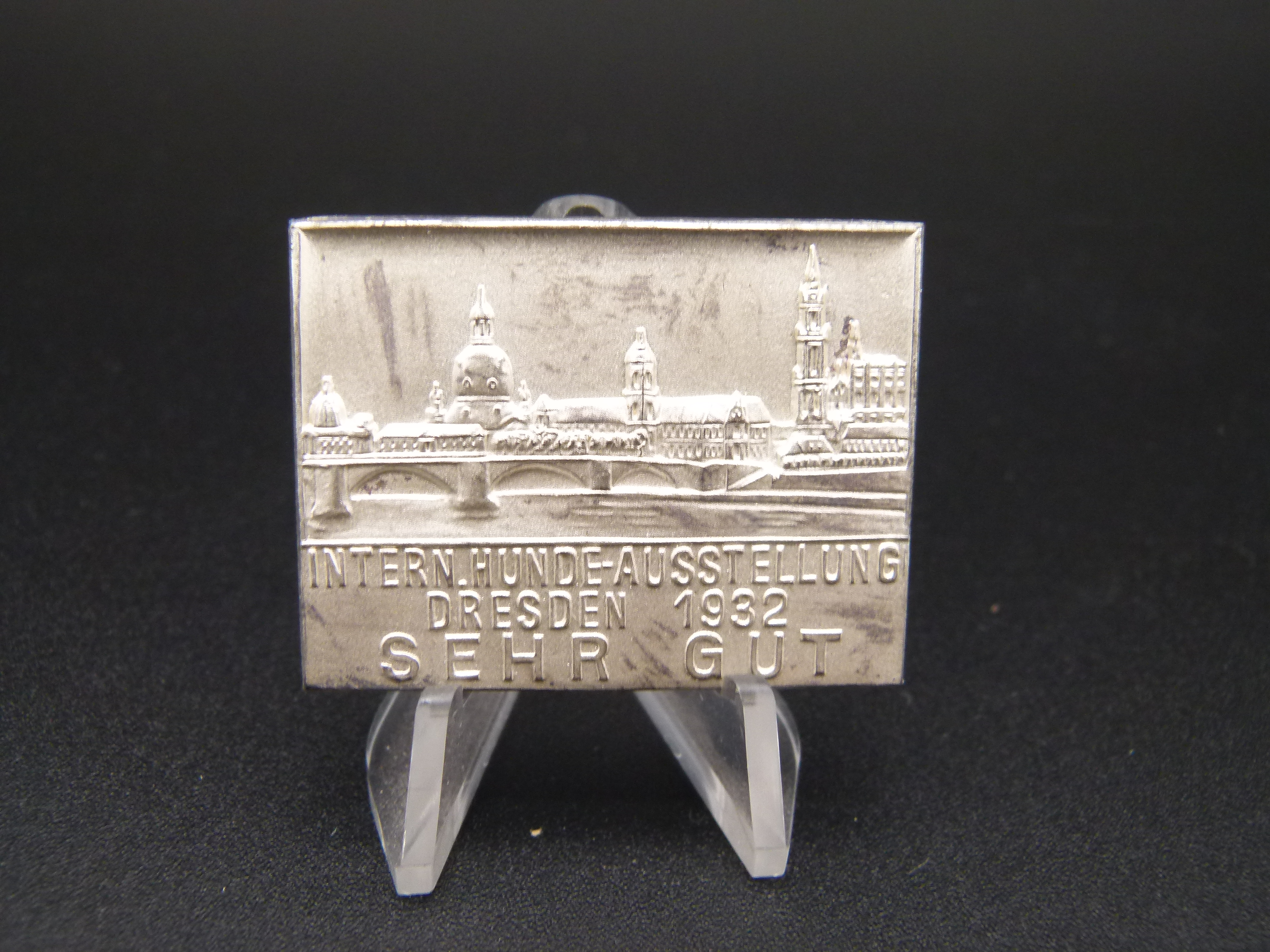 Plakette Hundeausstellung 1932 Dresden im Etui  