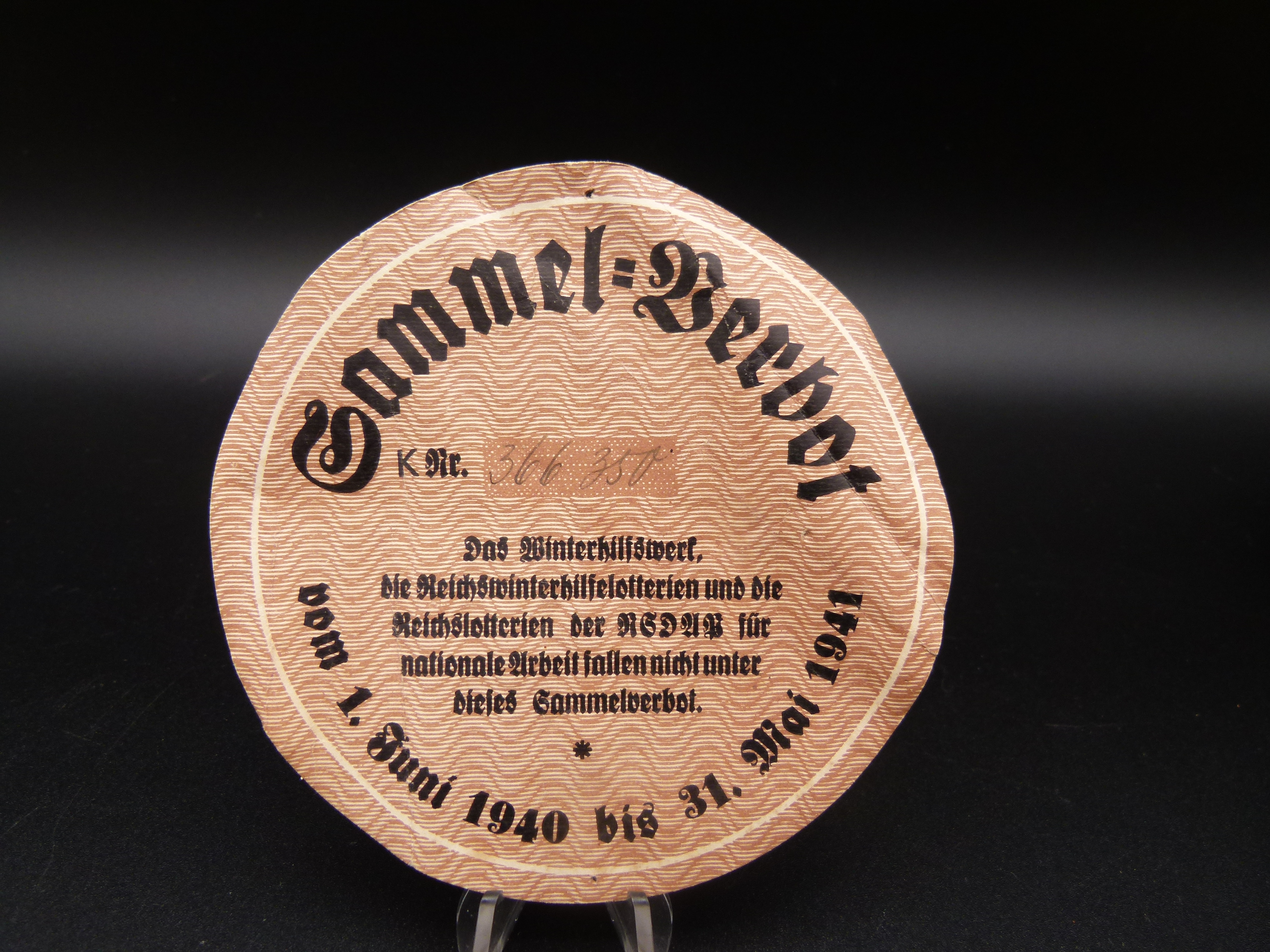 Seltene Tuerplakette WHW Sammelverbot NSDAP